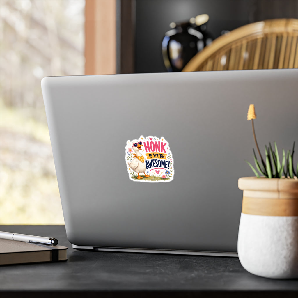 Sticker — "Honk If You’re Awesome" Cute Goose Vinyl Decal