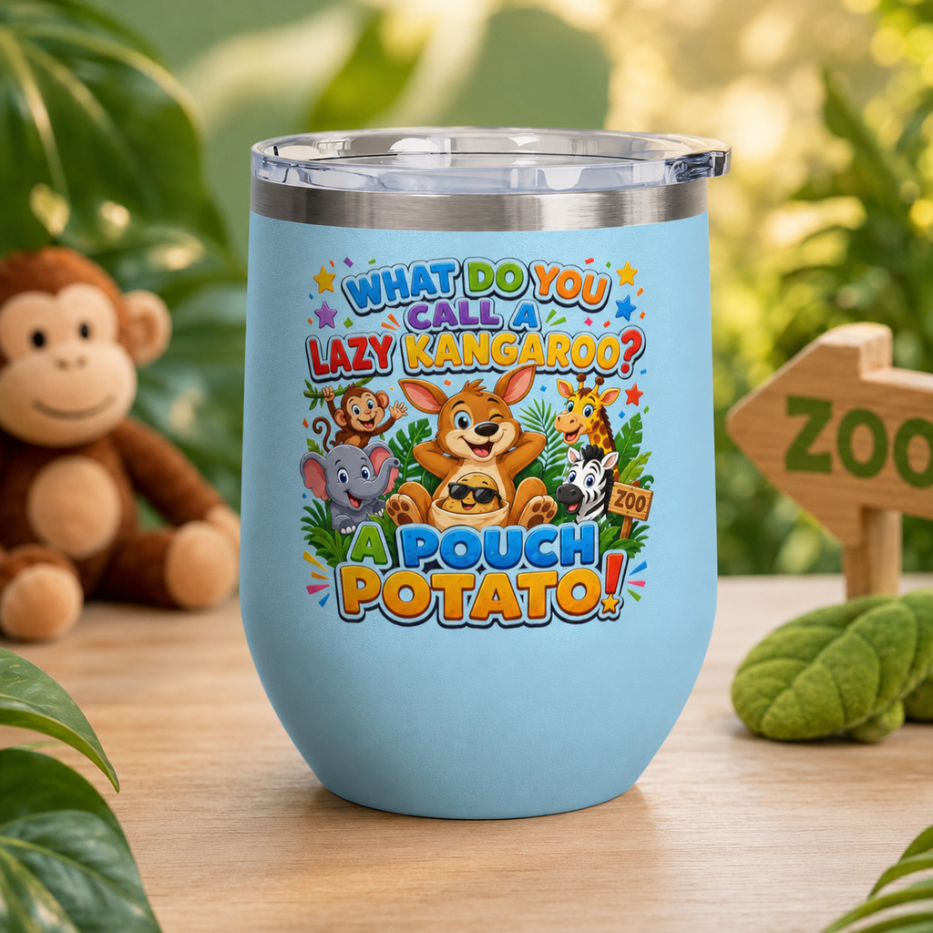 "What Do You Call a Lazy Kangaroo? A Pouch Potato!" Cute Animal Joke 12oz Insulated Tumbler