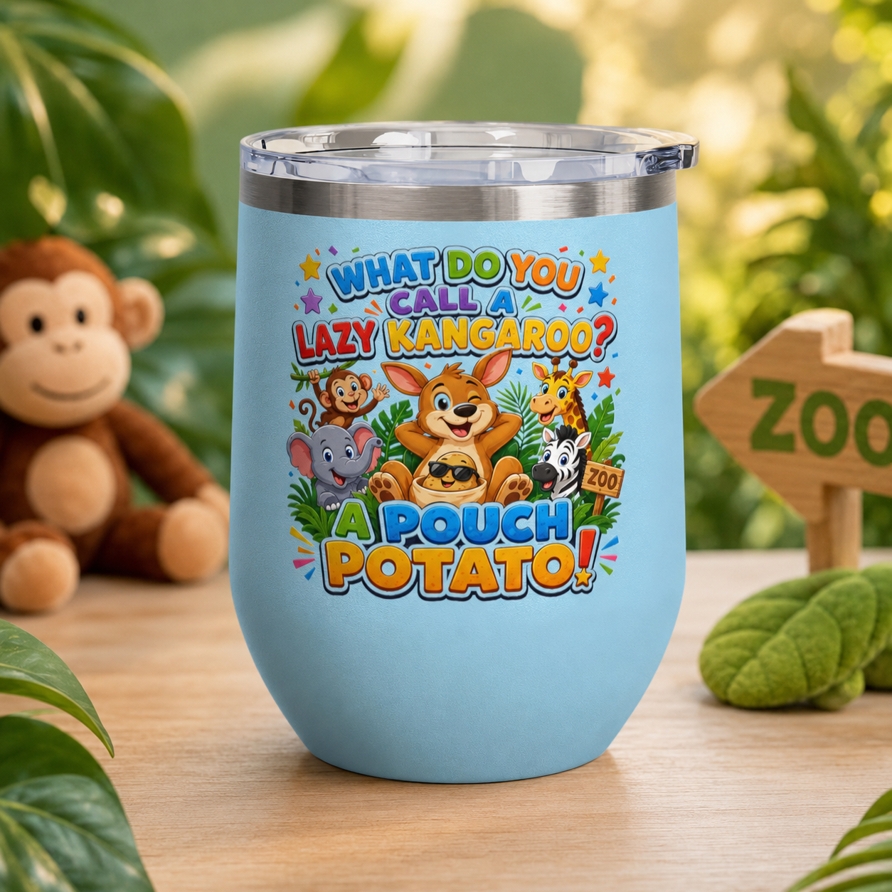 "What Do You Call a Lazy Kangaroo? A Pouch Potato!" Cute Animal Joke 12oz Insulated Tumbler
