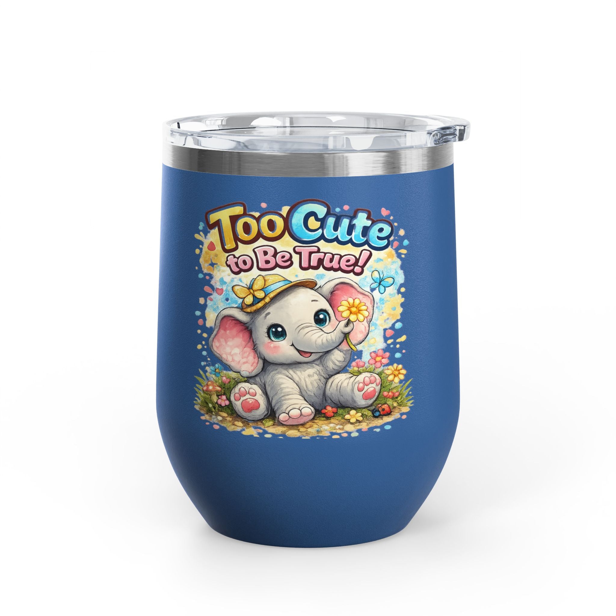 12oz Tumbler - "Too Cute to Be True" Baby Elephant Floral Design