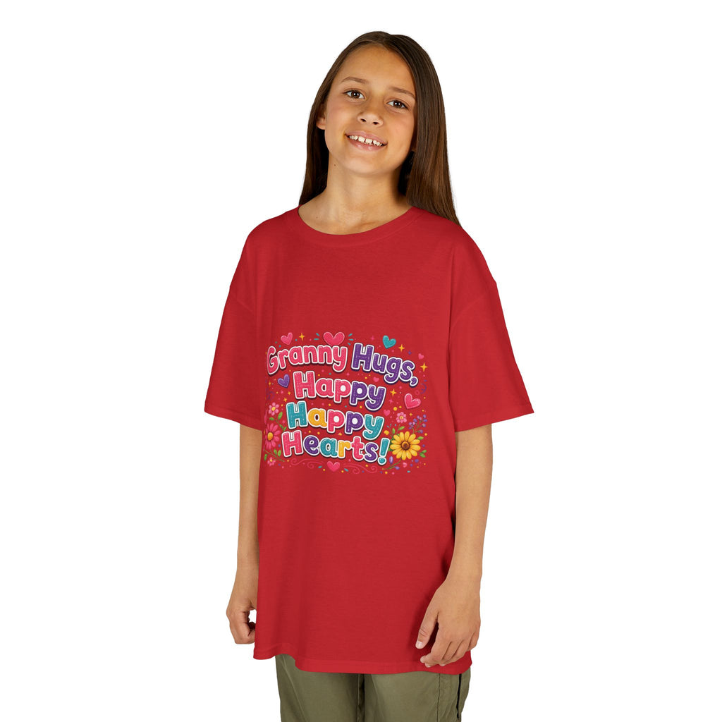 Granny Hugs Happy Hearts Kids Tee | Colorful Floral Kids Shirt
