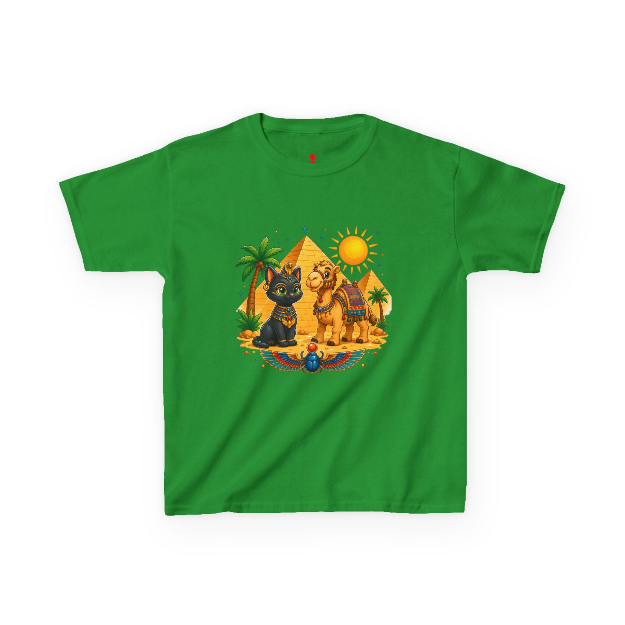Egyptian Cats and Camel Kids Tee | Pyramid Desert Sun Illustration
