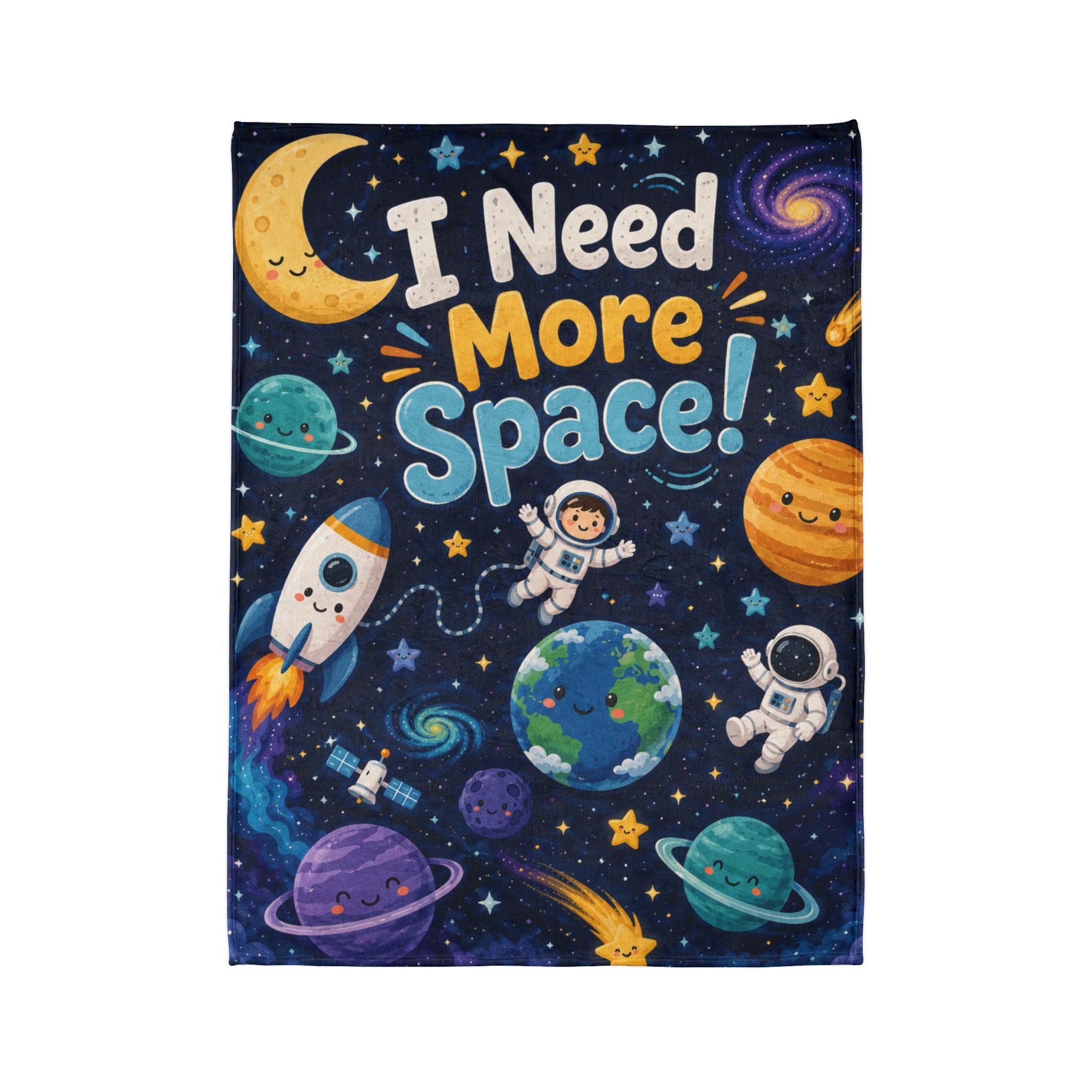 Space-Themed Throw Blanket - "I Need More Space!" Kids Astronaut Cozy Blanket