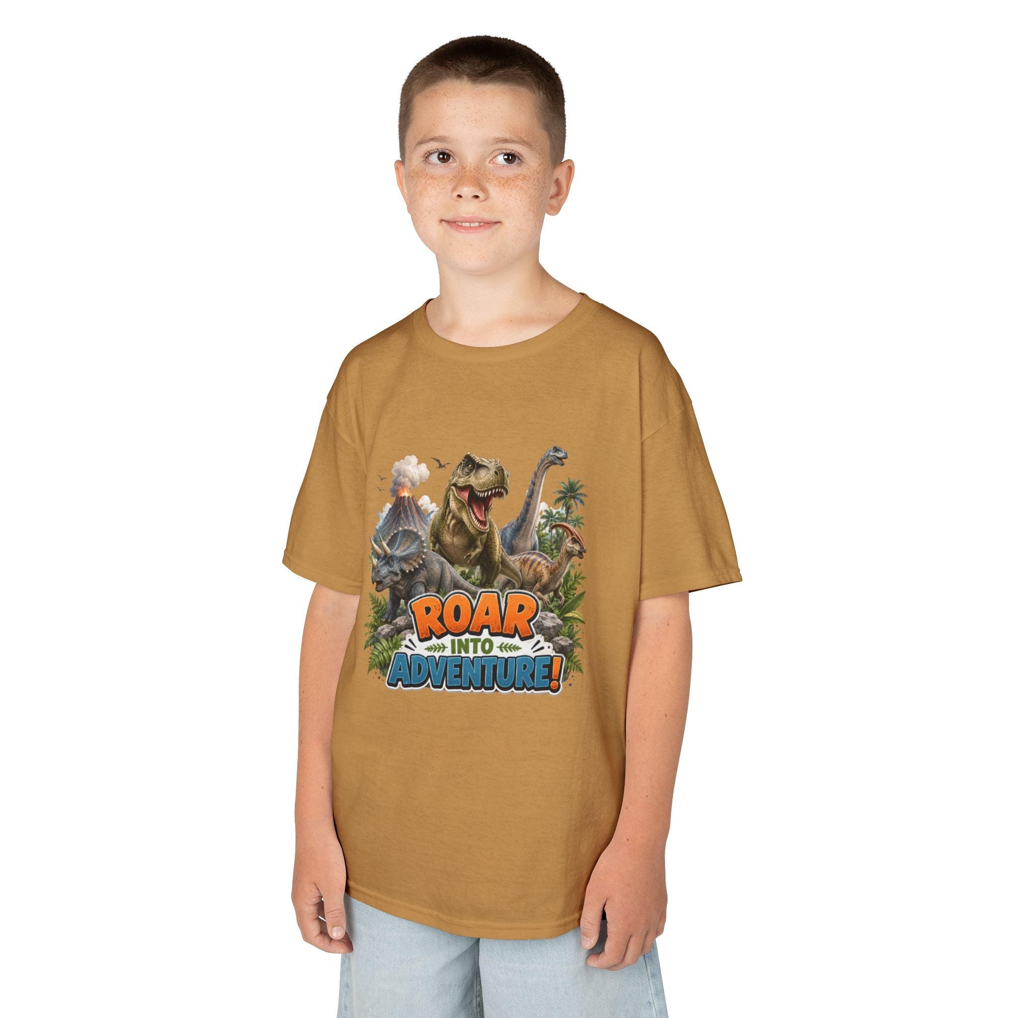 Kids Dinosaur Tee - "Roar Into Adventure" Graphic Shirt for Boys & Girls