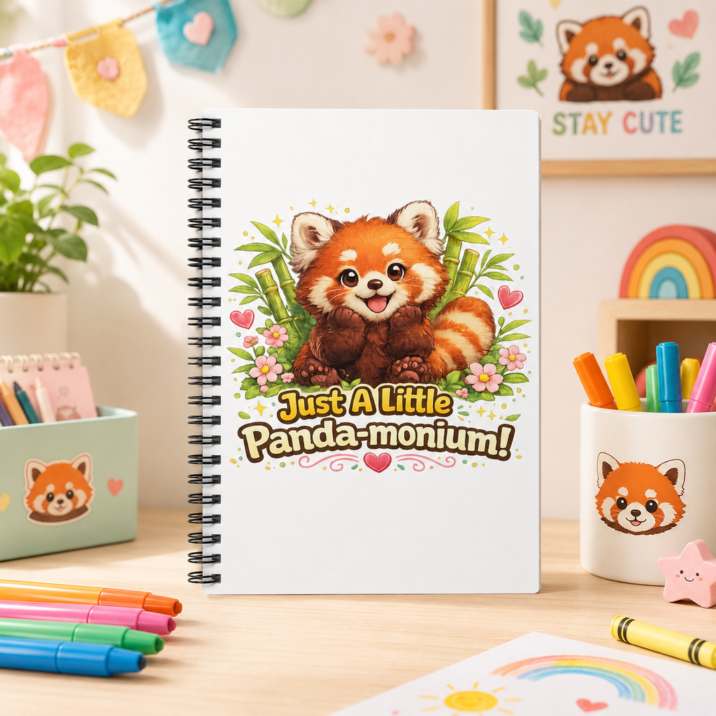 Cute Red Panda Illustration Just A Little Panda-monium Spiral Notebook | Ruled