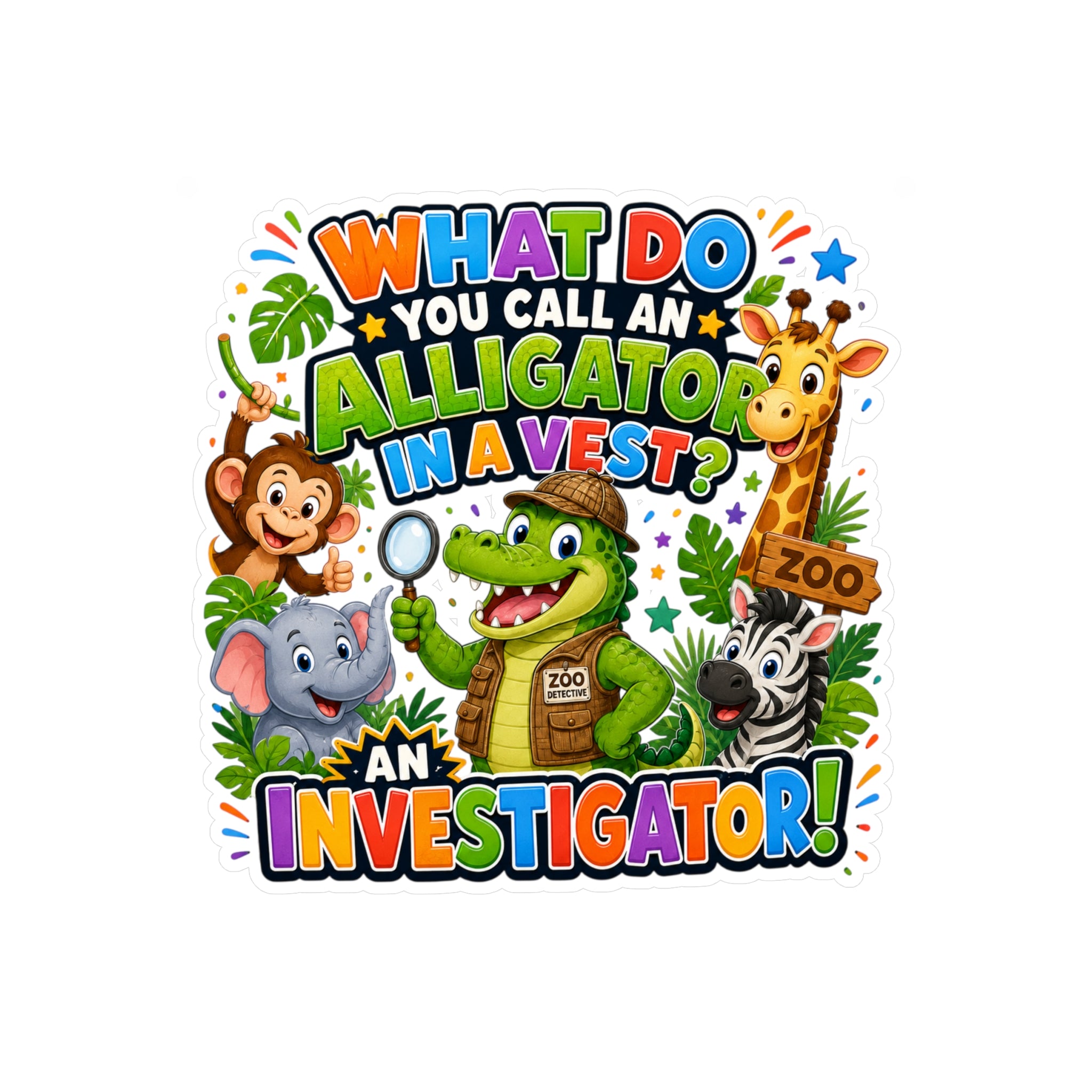Alligator Investigator Sticker | Kiss-Cut Vinyl Decal, Cute Zoo Animals
