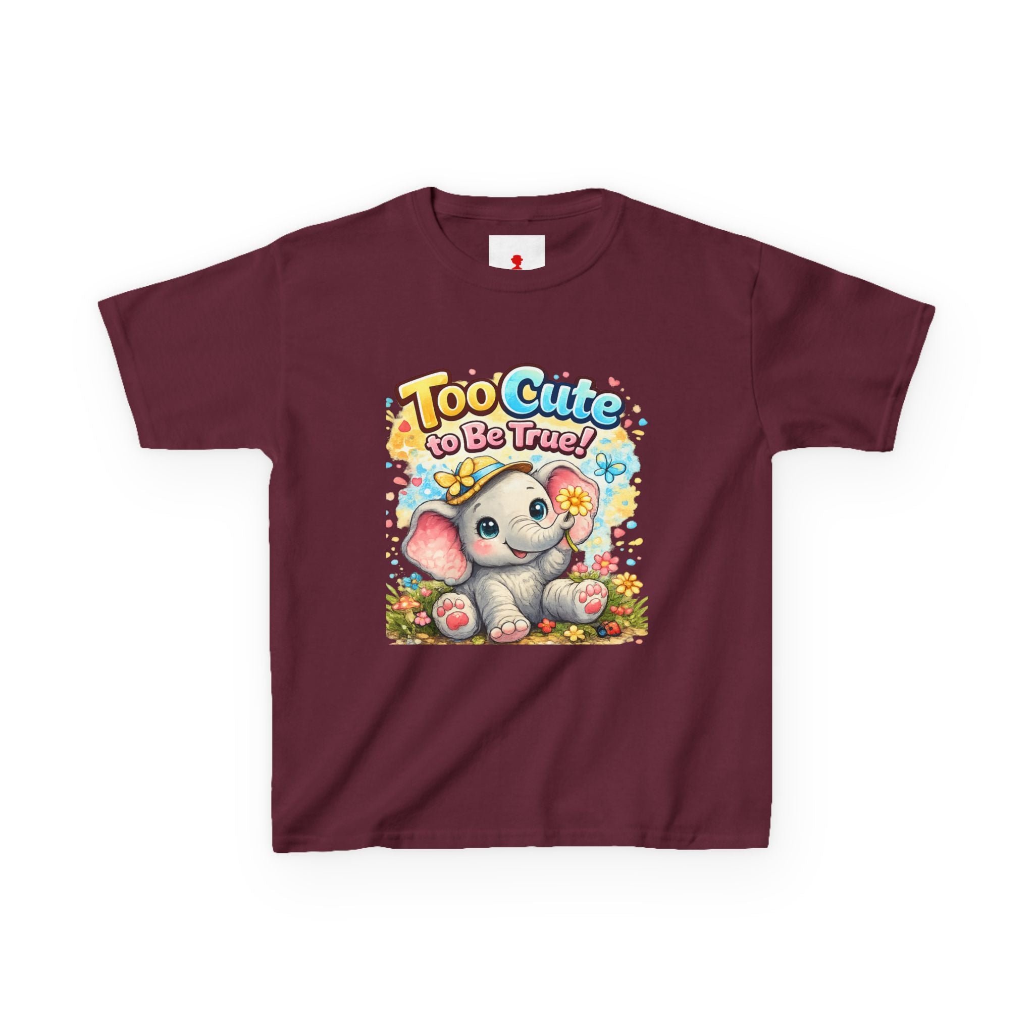 Kids Tee — "Too Cute to Be True" Elephant Graphic