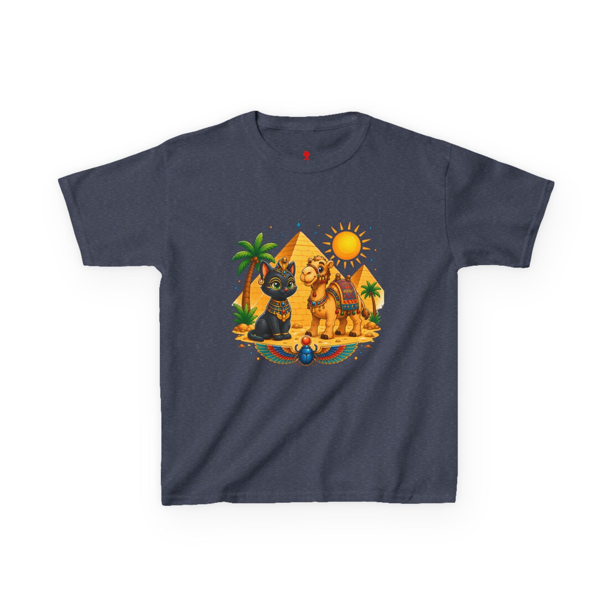 Egyptian Cats and Camel Kids Tee | Pyramid Desert Sun Illustration