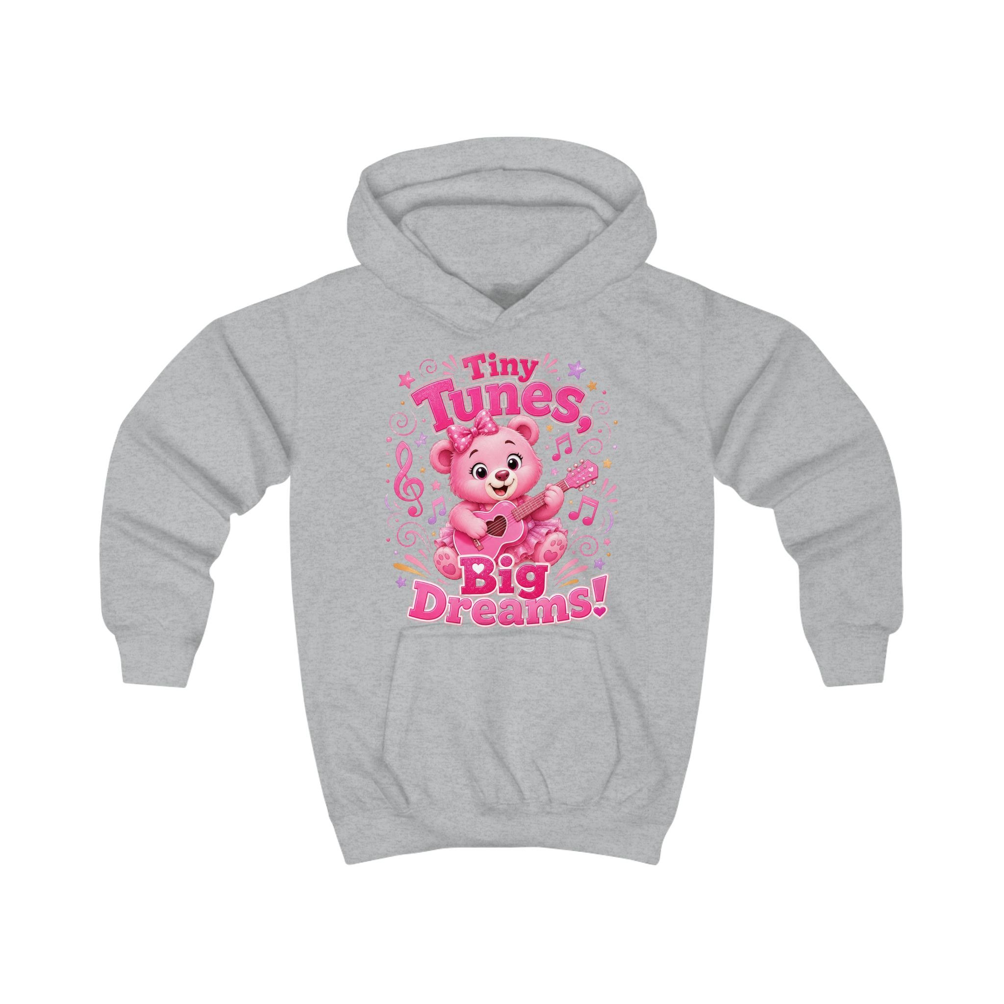 Kids Hoodie — "Tiny Tunes, Big Dreams" Pink Musical Bear Hoodie for Toddlers