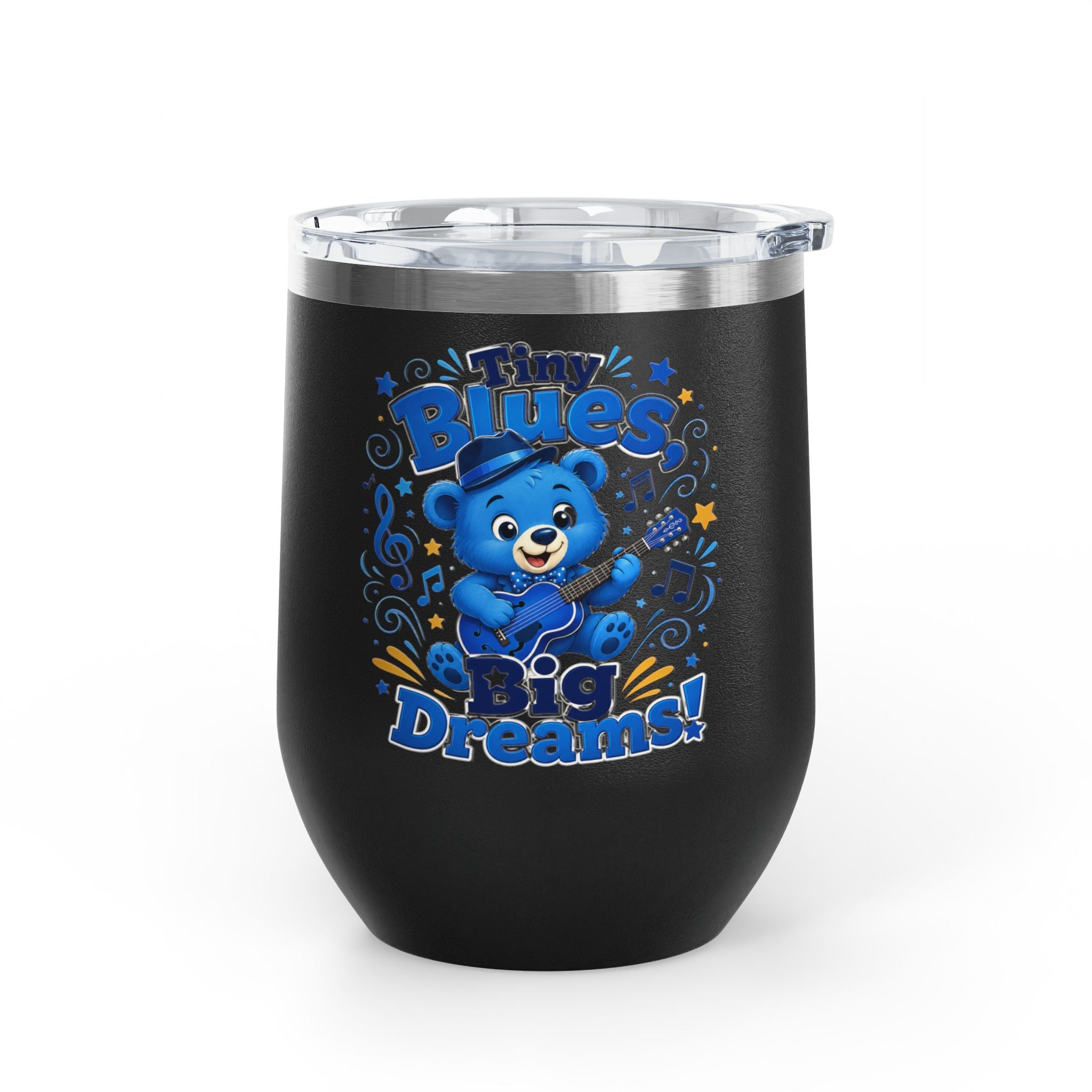 12oz Tumbler — "Tiny Blues Big Dreams" Cute Blue Bear Music Design