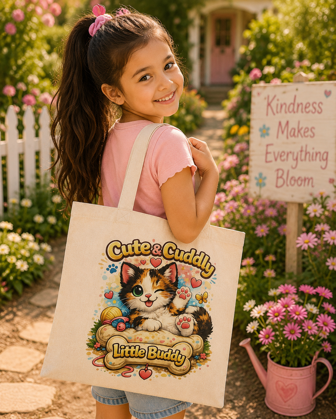 Cute & Cuddly Kitten Tote Bag – "Little Buddy" Cotton Shopper