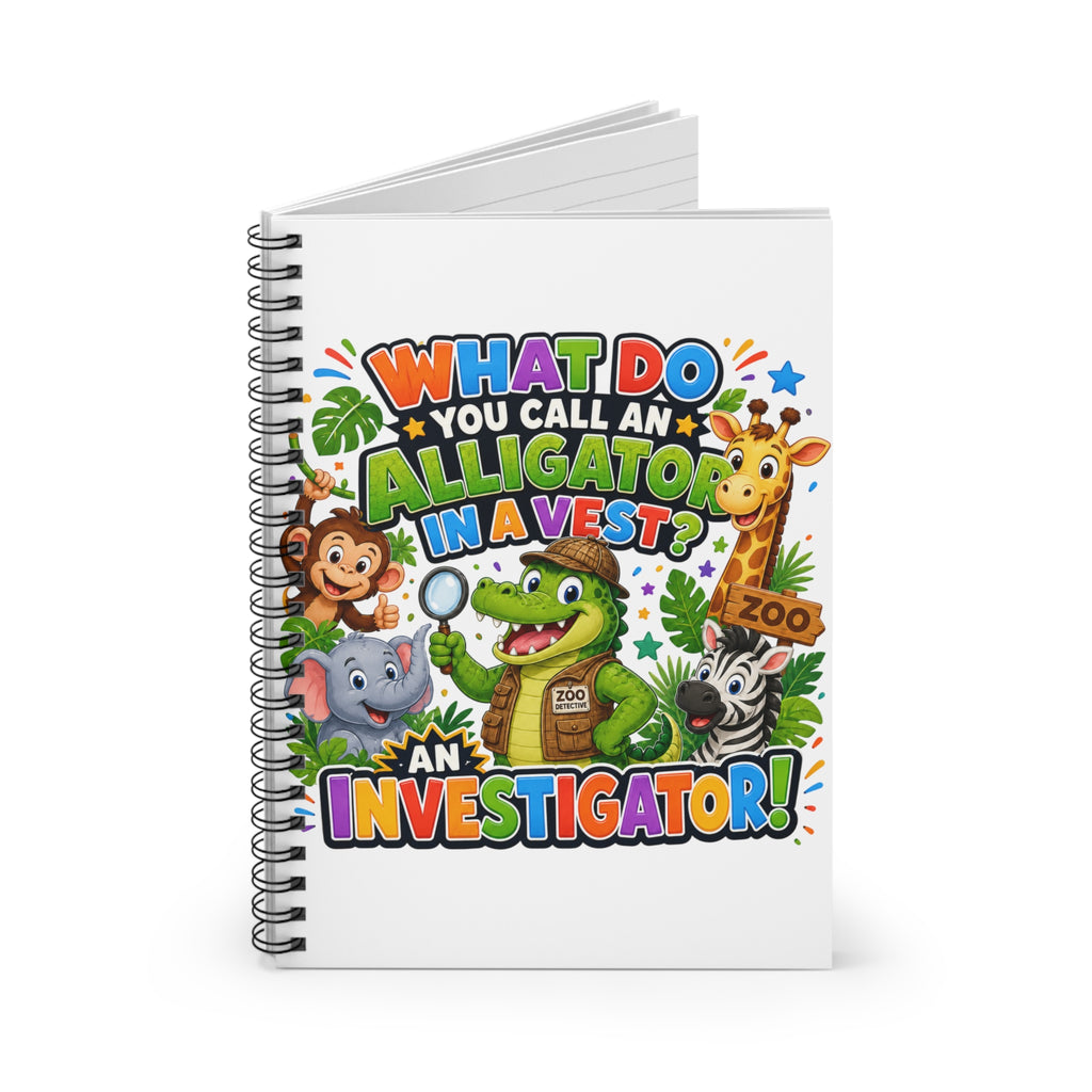 Alligator Investigator Joke Spiral Notebook | Cute Zoo Animals Ruled Journal