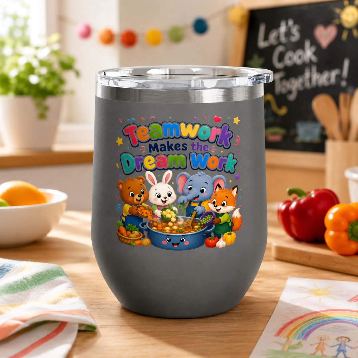 Teamwork Makes the Dream Work Tumbler — 12oz Kids' Cartoon Animal Travel Cup