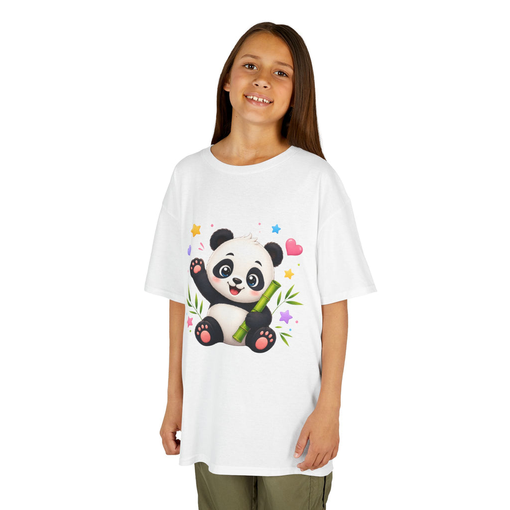 Cute Panda Kids T‑Shirt — Smiling Baby Panda with Hearts & Bamboo