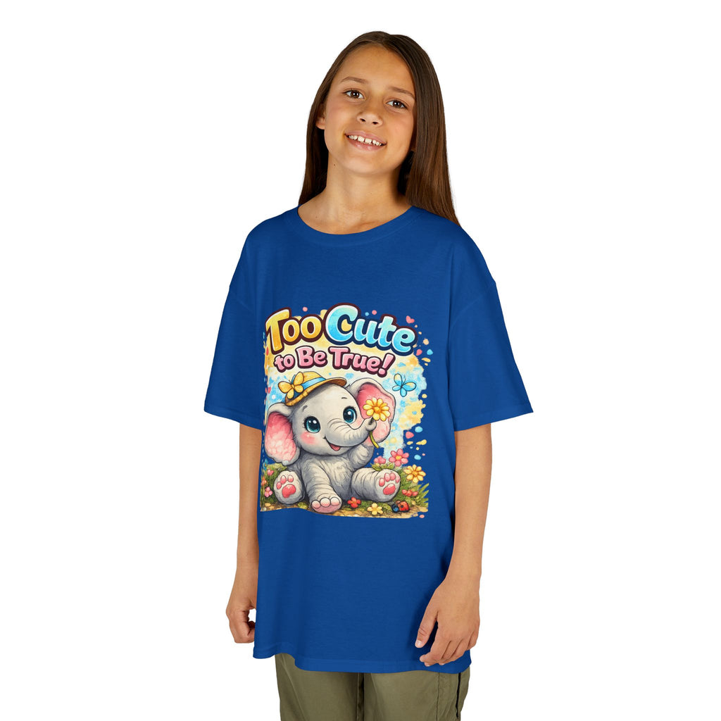 Kids Tee — "Too Cute to Be True" Elephant Graphic