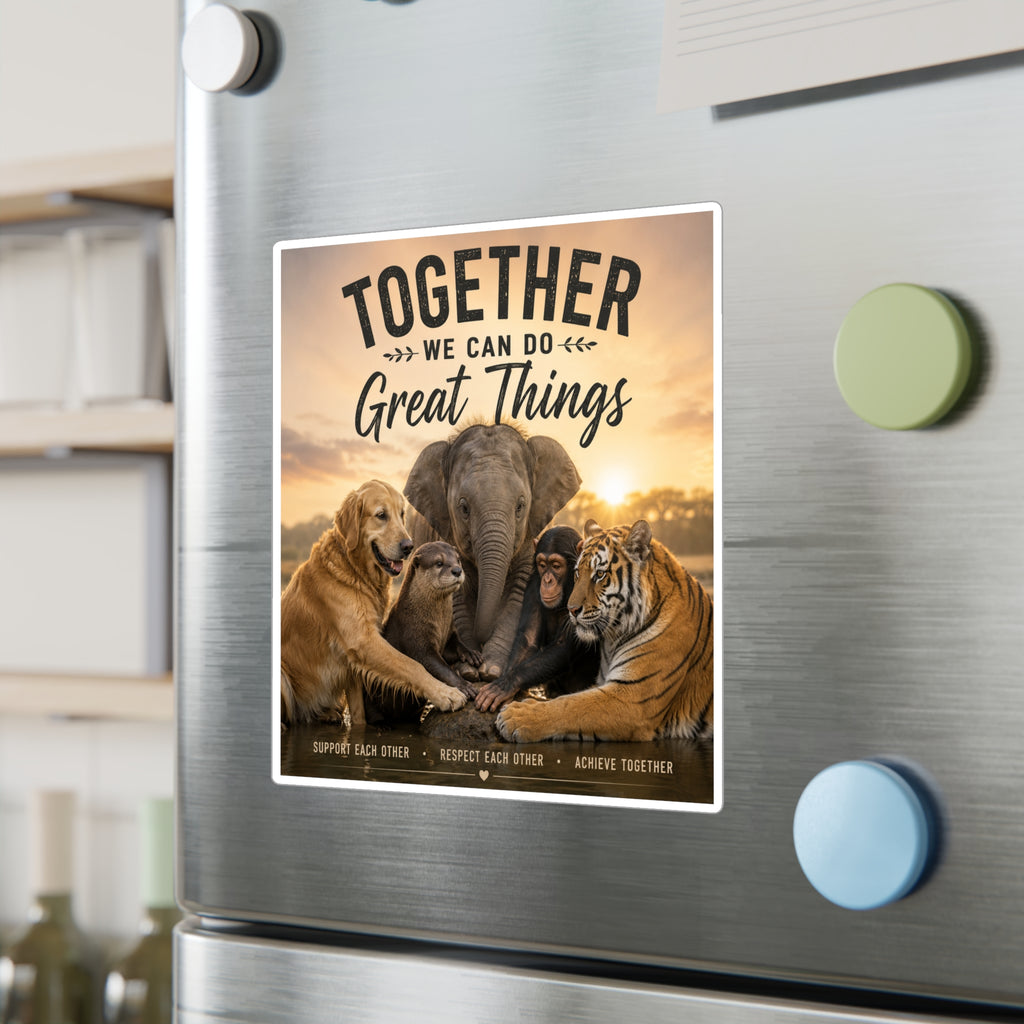 Kiss-Cut Vinyl Decal — "Together We Can Do Great Things" Animal Unity Sticker