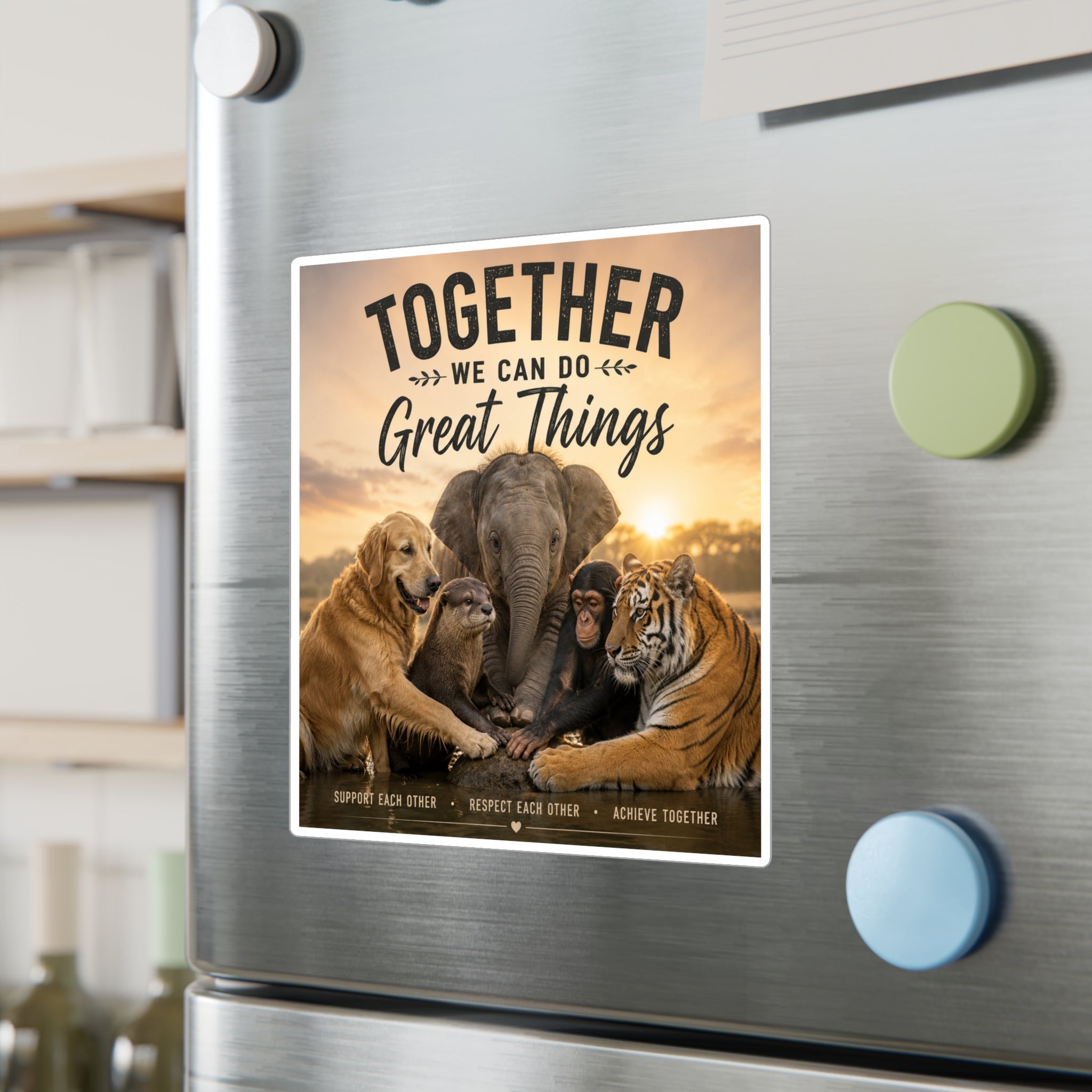Kiss-Cut Vinyl Decal — "Together We Can Do Great Things" Animal Unity Sticker