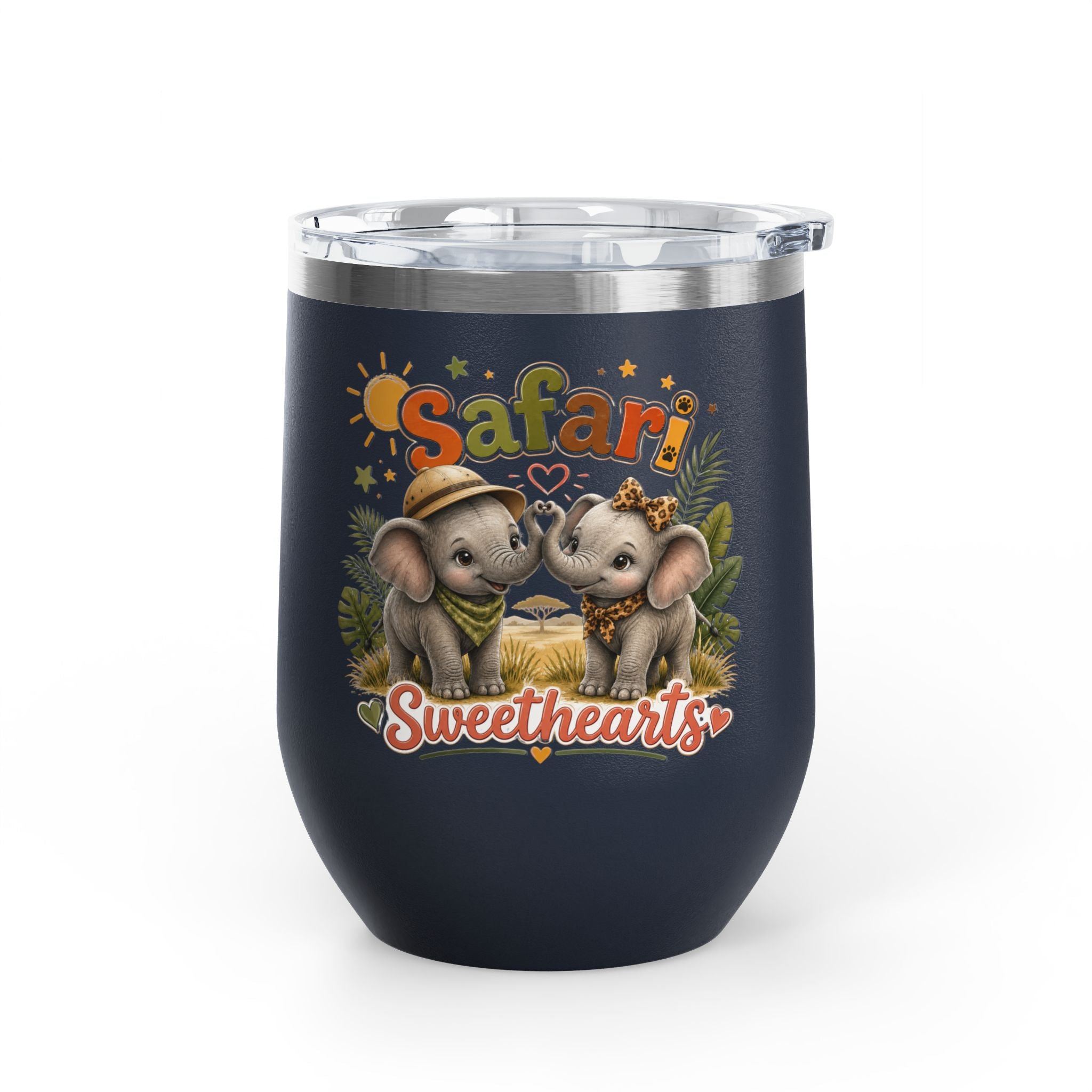 Safari Sweethearts Tumbler – 12oz Insulated Cute Elephant Couples Design