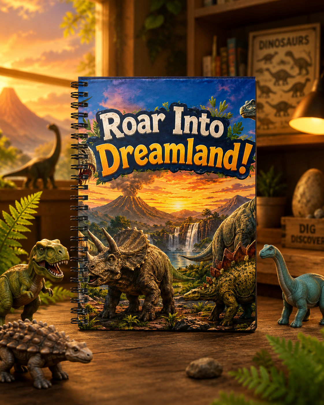 Roar Into Dreamland! Dinosaur Spiral Notebook — Ruled Journal for Kids