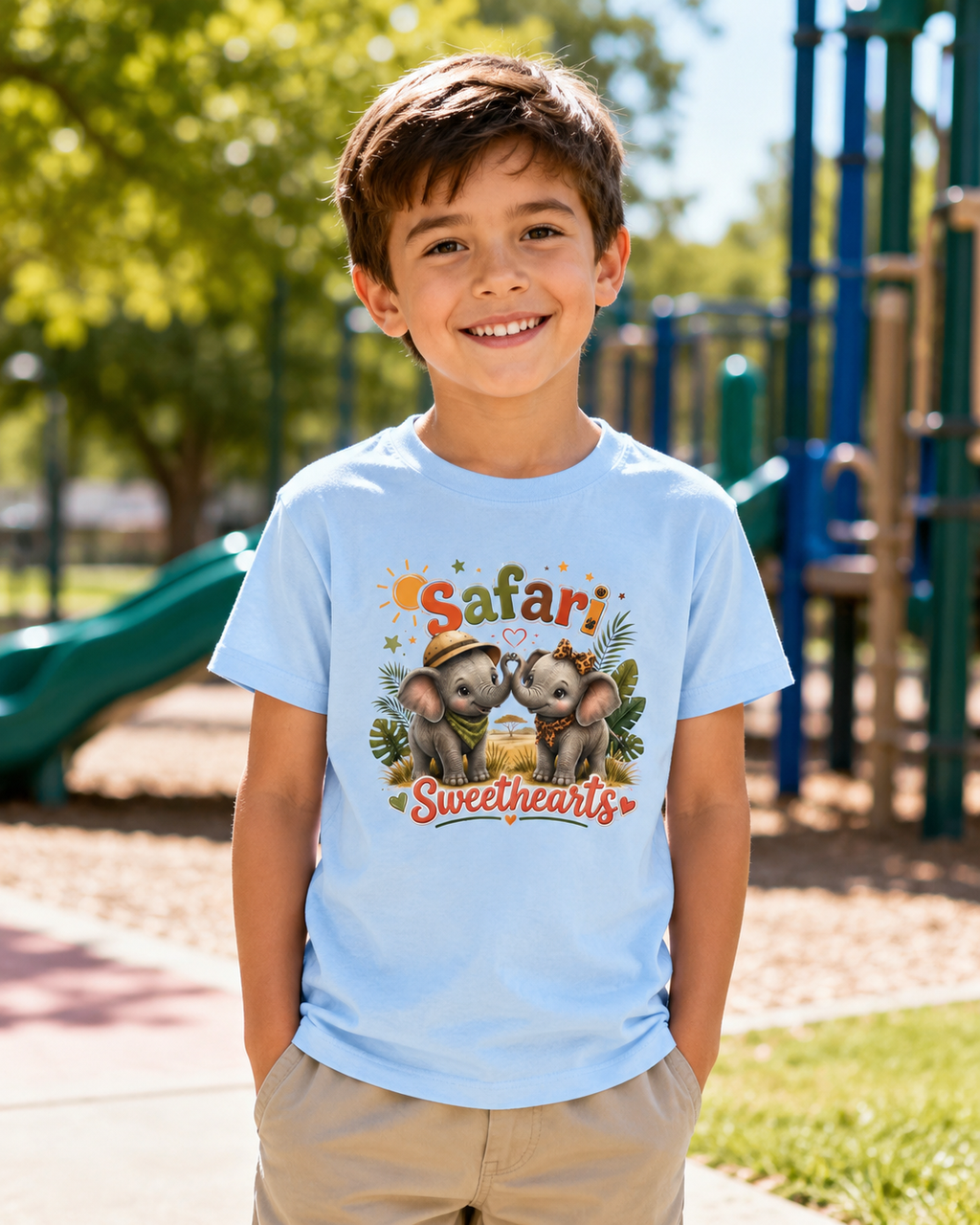 Kids Safari Sweethearts Tee — Cute Elephant Jungle Graphic T-Shirt
