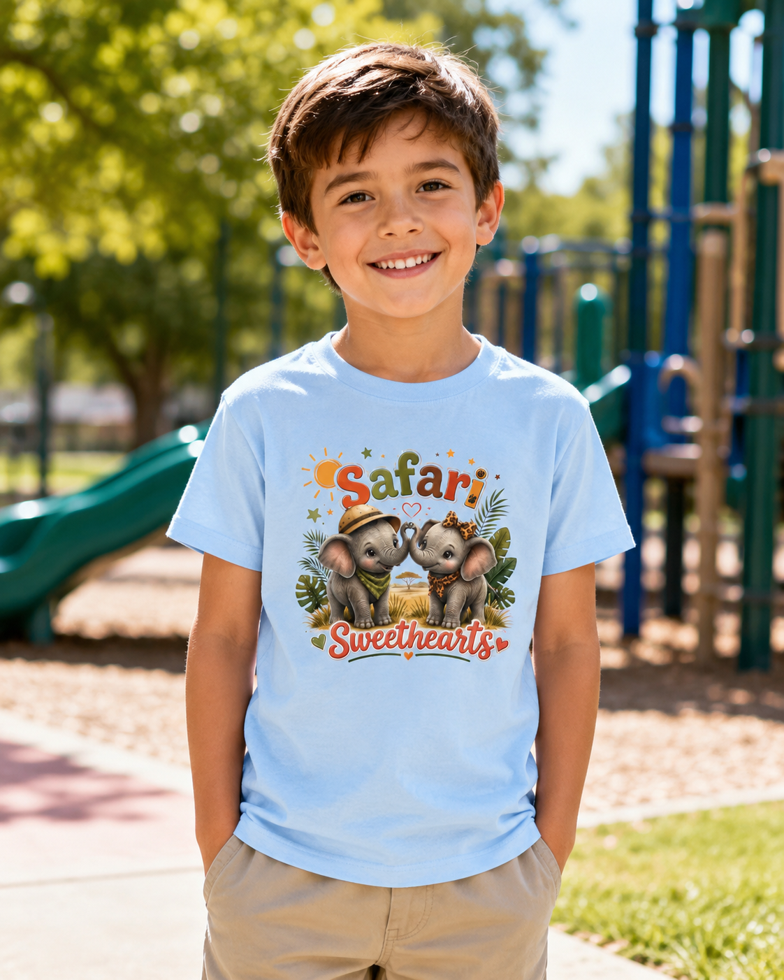 Kids Safari Sweethearts Tee — Cute Elephant Jungle Graphic T-Shirt