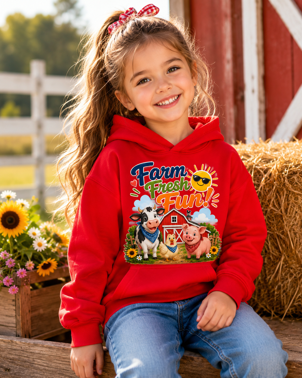 Farm Fresh Fun Kids Hoodie — Cute Cow & Pig Barnyard Design