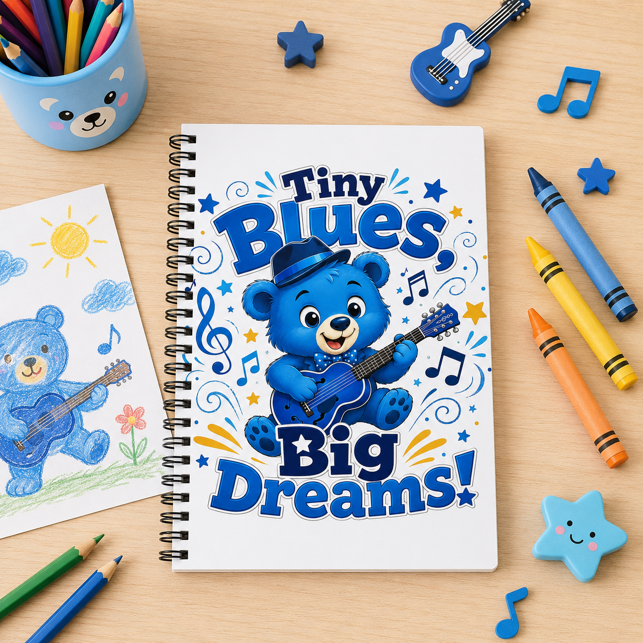 Tiny Blues, Big Dreams! Spiral Notebook — Cute Blue Bear Music Journal for Kids