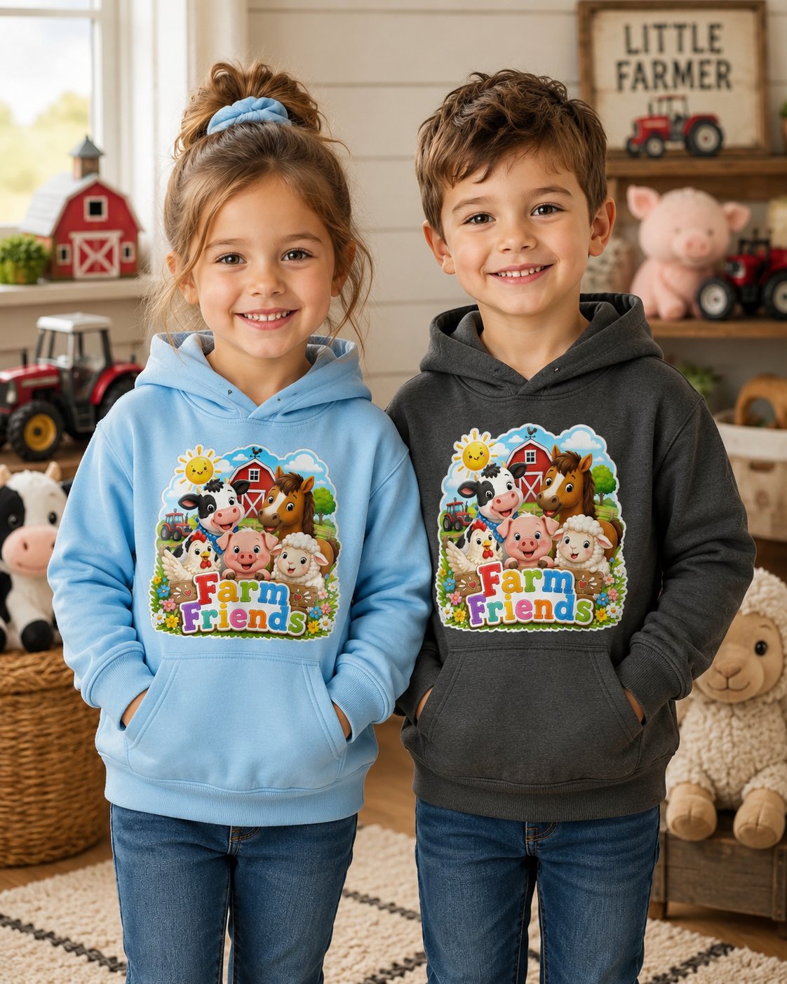 Kids Hoodie — Cute "Farm Friends" Animal Graphic Pullover for Toddlers & Children