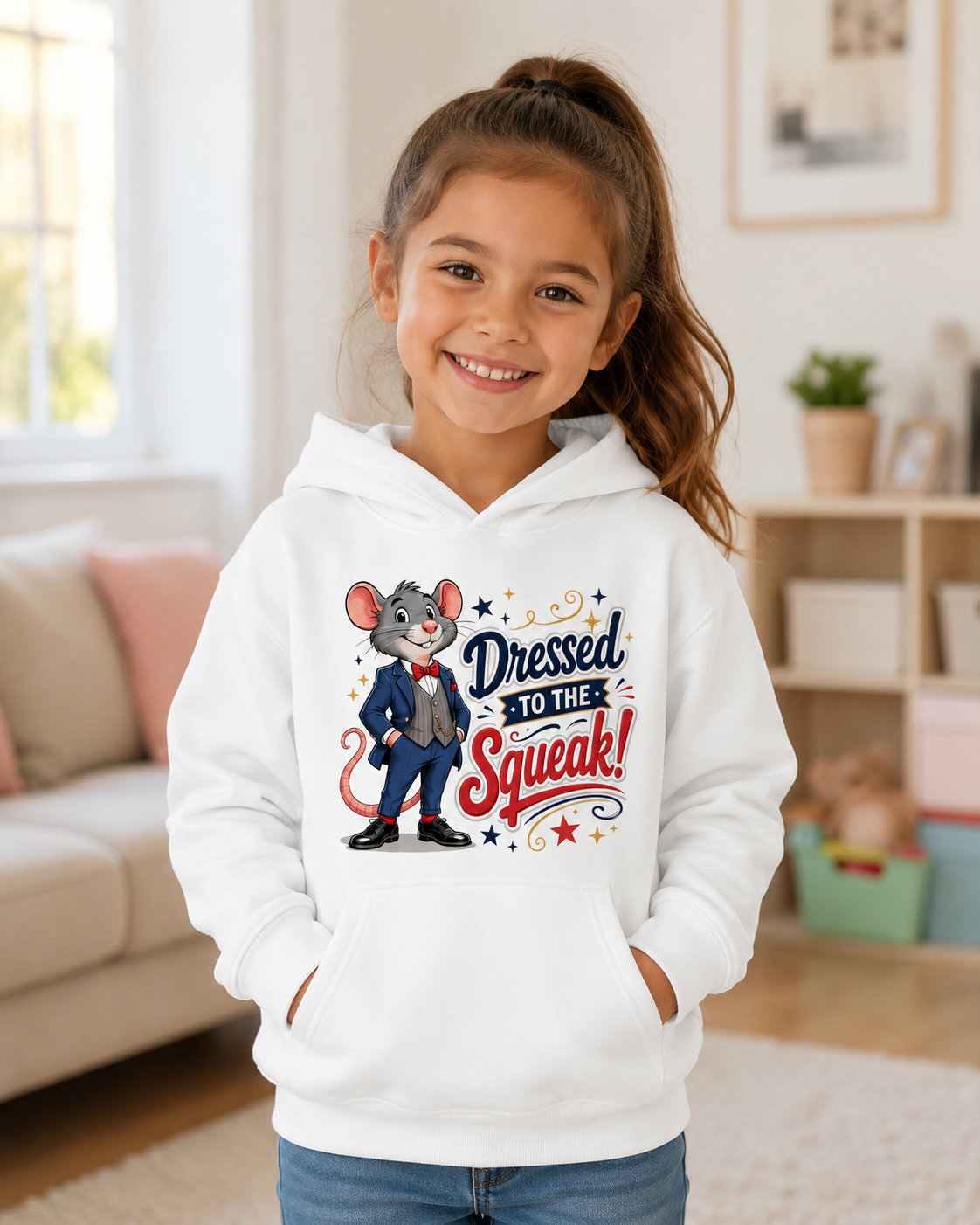 Kids Hoodie — "Dressed to the Squeak" Cartoon Mouse Pullover