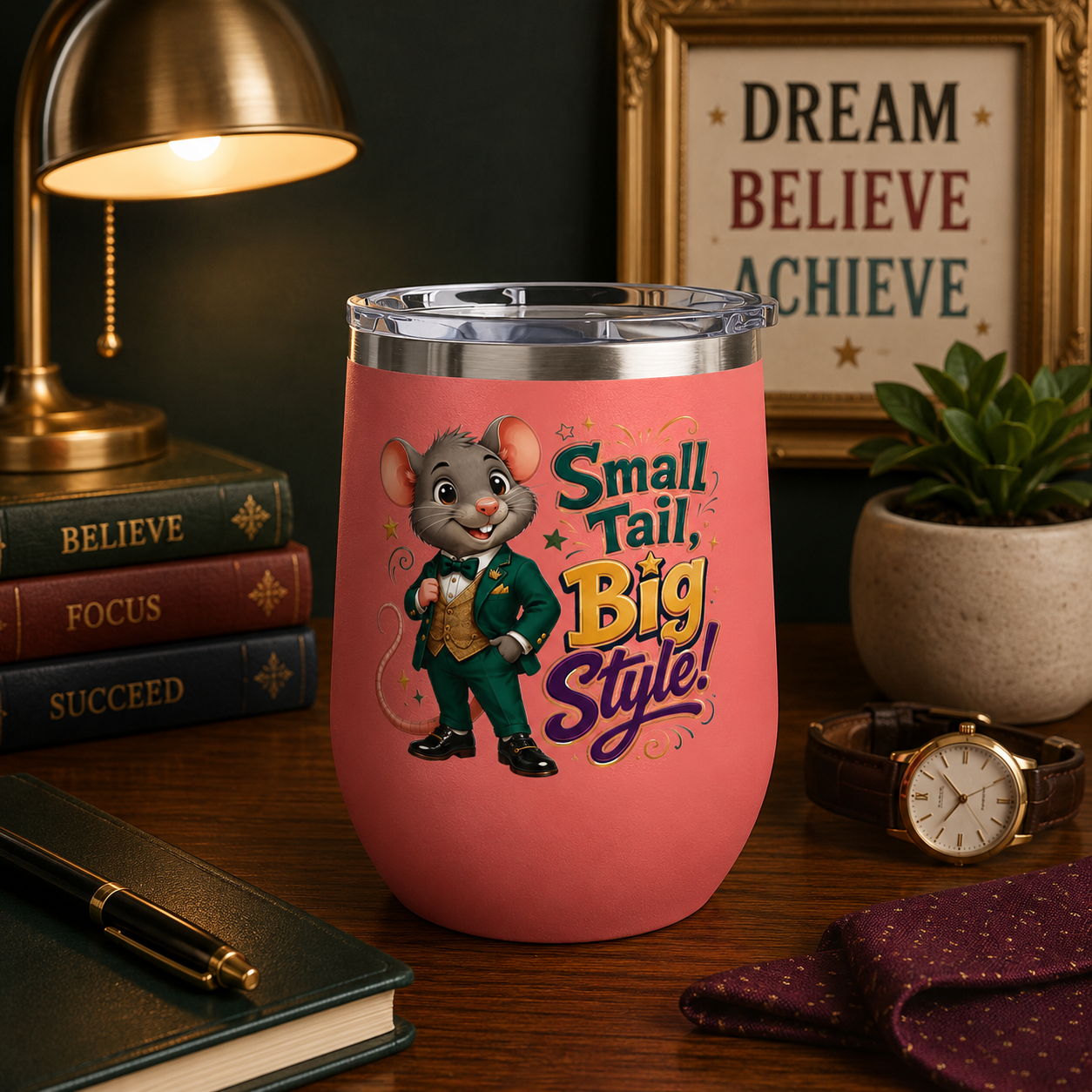 "Small Tail, Big Style!" Cute Mouse 12oz Insulated Cup