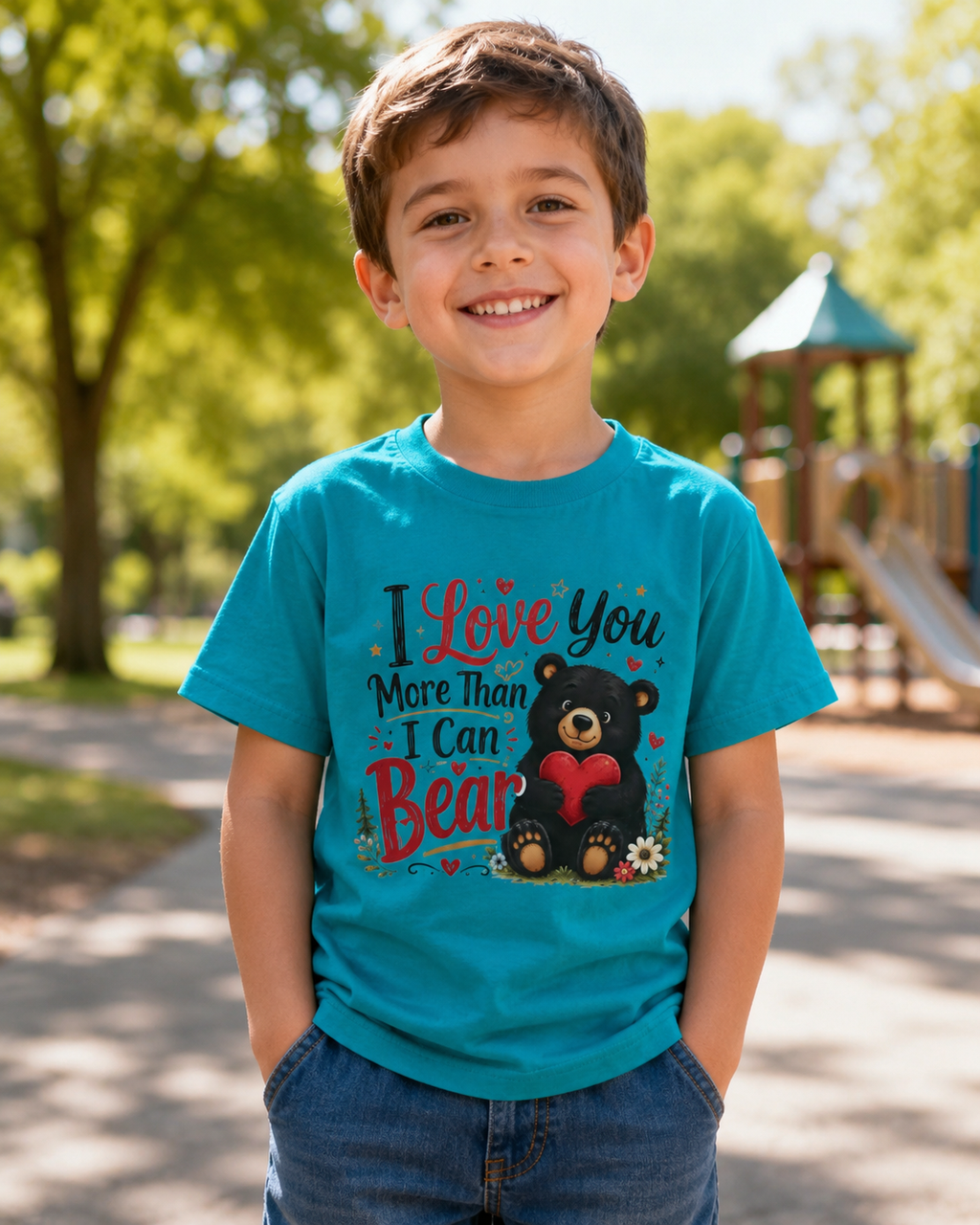 Kids T-Shirt - "I Love You More Than I Can Bear" Cute Bear Valentine Tee