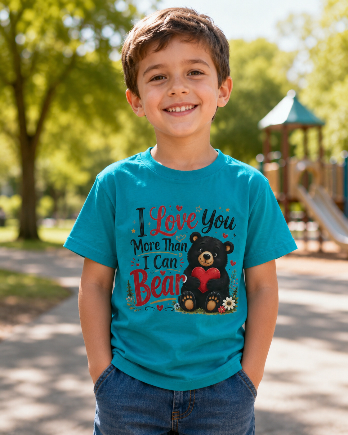 Kids T-Shirt - "I Love You More Than I Can Bear" Cute Bear Valentine Tee