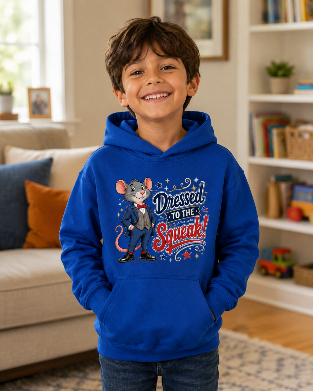 Kids Hoodie — "Dressed to the Squeak" Cartoon Mouse Pullover