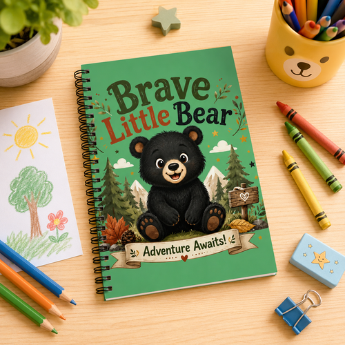 Brave Little Bear Spiral Notebook — 'Adventure Awaits' Ruled Journal for Kids