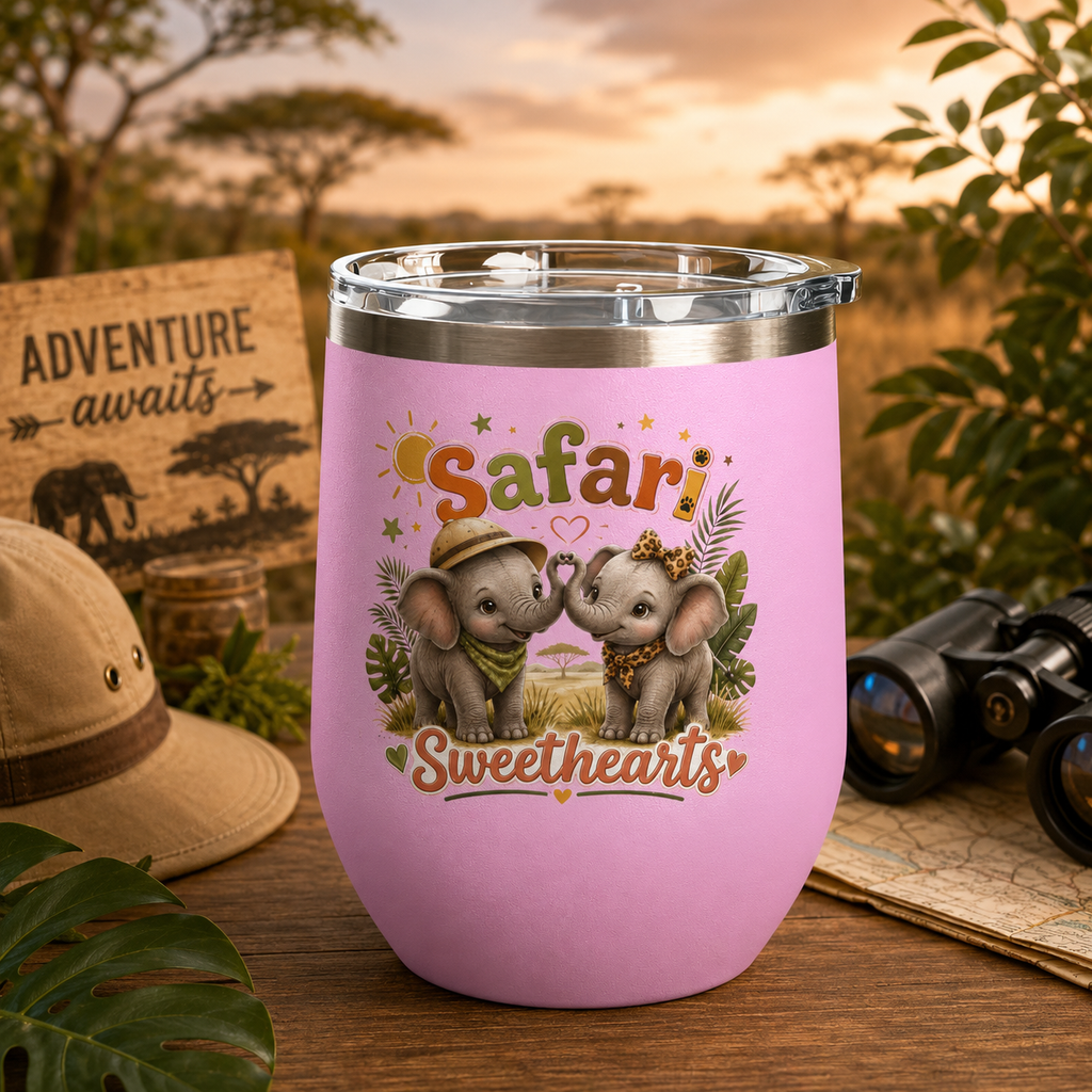 Safari Sweethearts Tumbler – 12oz Insulated Cute Elephant Couples Design