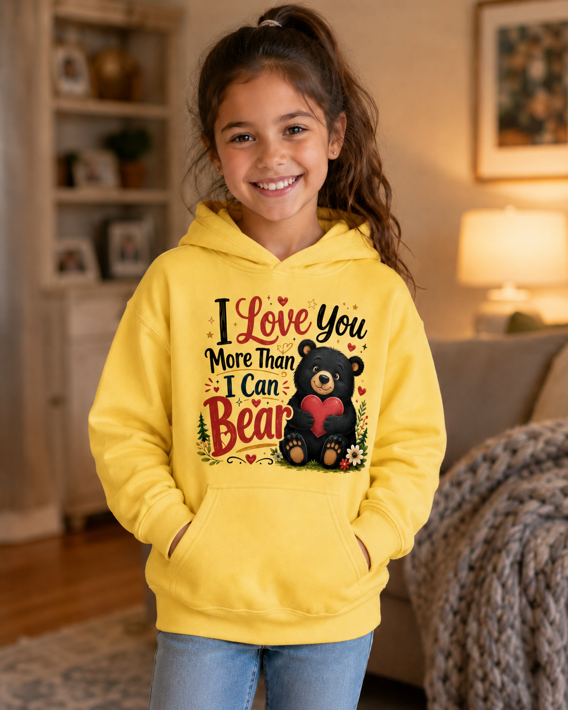 Kids Hoodie — "I Love You More Than I Can Bear" Cute Bear Valentine Design