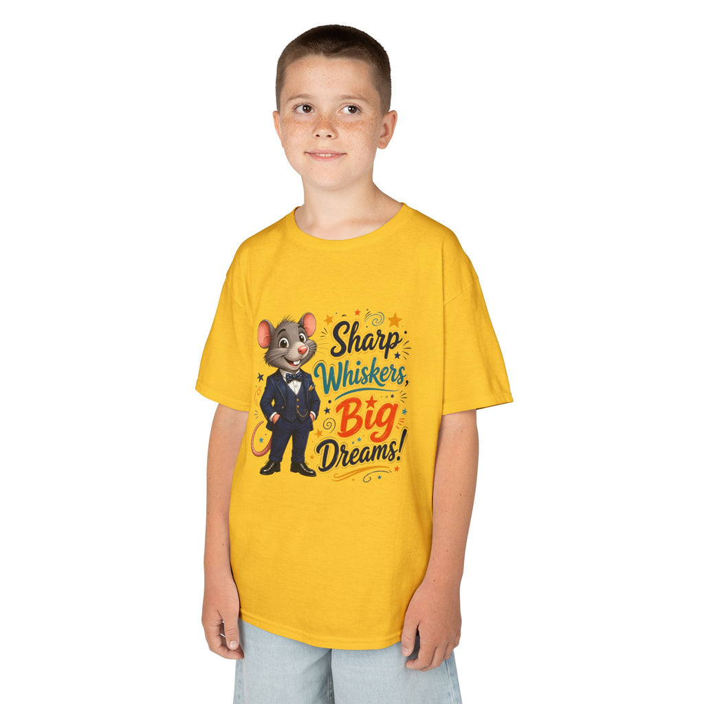 Kids Tee — "Sharp Whiskers, Big Dreams" Mouse Graphic