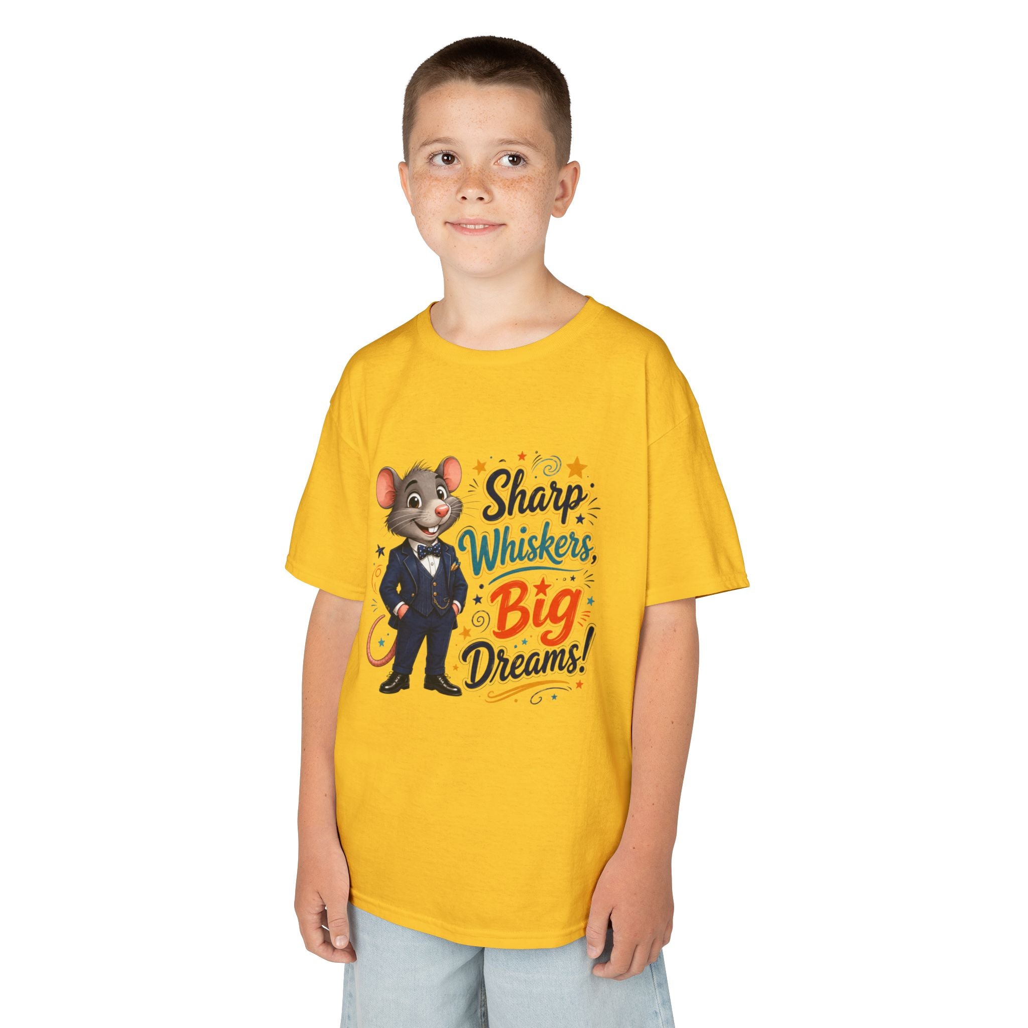 Kids Tee — "Sharp Whiskers, Big Dreams" Mouse Graphic