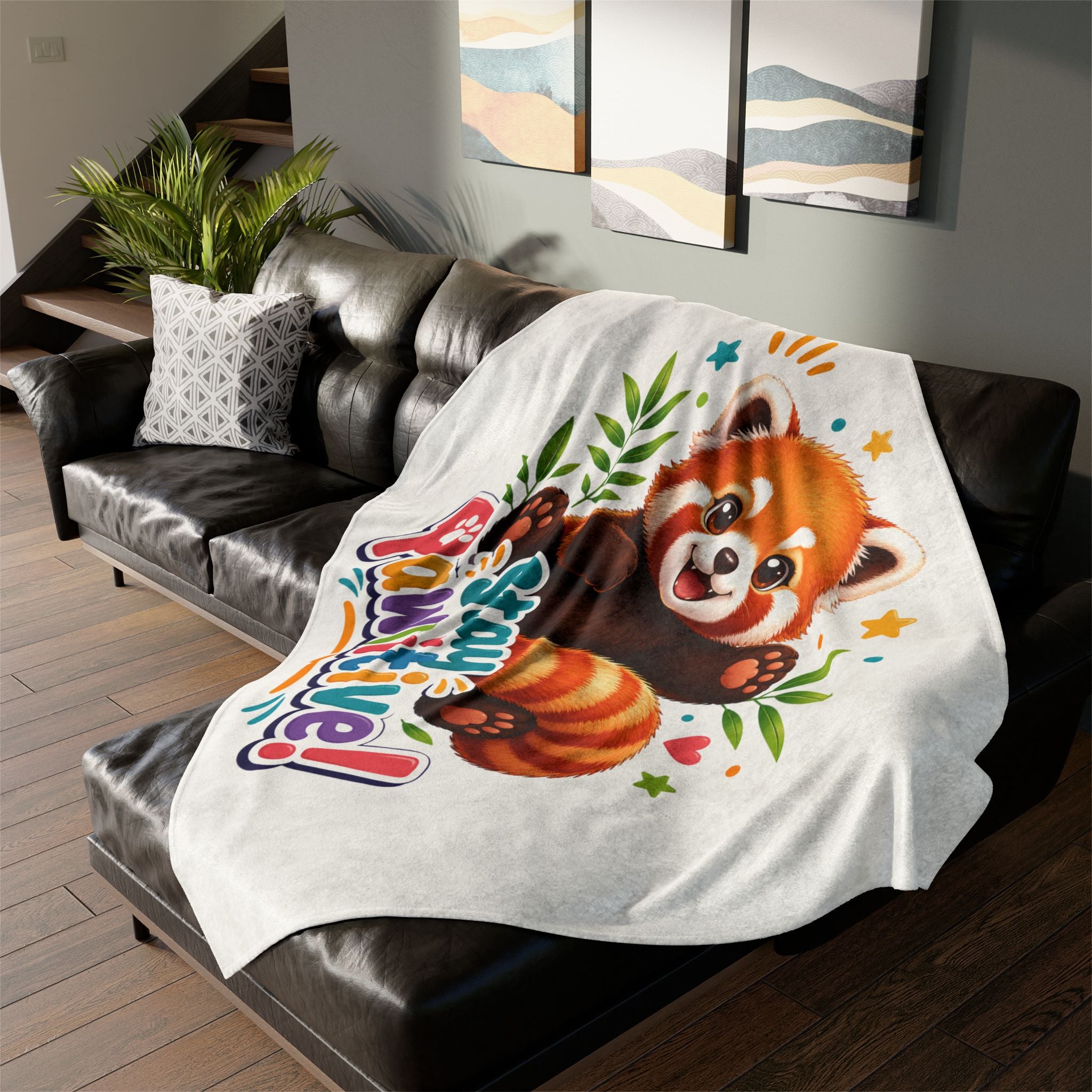 Stay Pawsitive Red Panda Blanket | Cute Animal Throw, Kids Cozy Plush