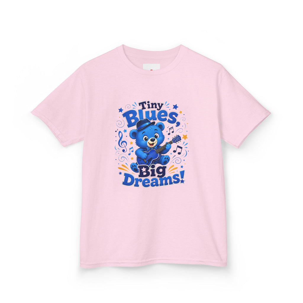Kids Tee - "Tiny Blues, Big Dreams!" Cute Blue Bear Music Graphic