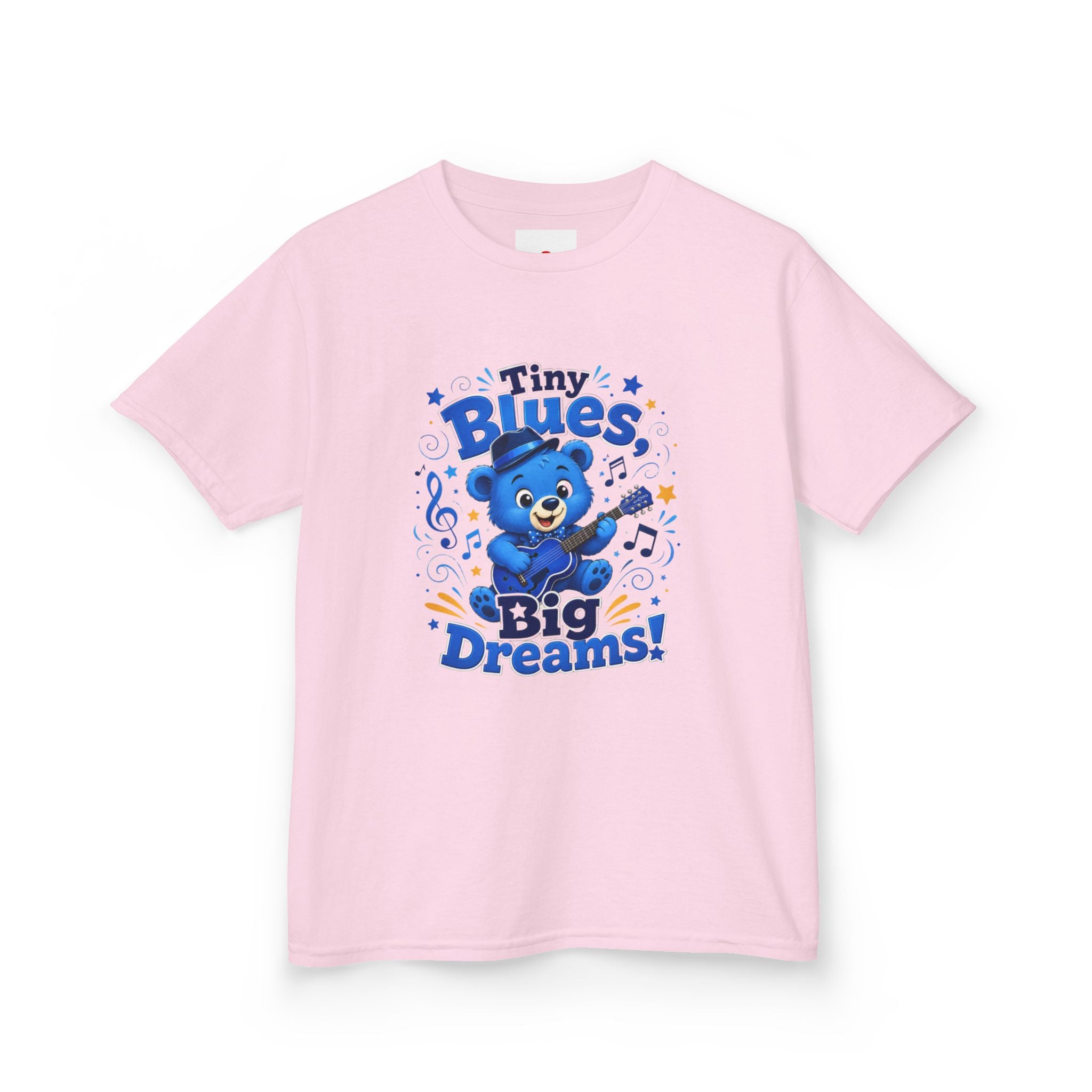 Kids Tee - "Tiny Blues, Big Dreams!" Cute Blue Bear Music Graphic
