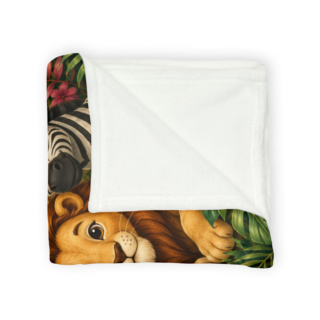 Safari Animal Friends Blanket | Jungle Lion Giraffe Elephant Zebra Monkey Parrot