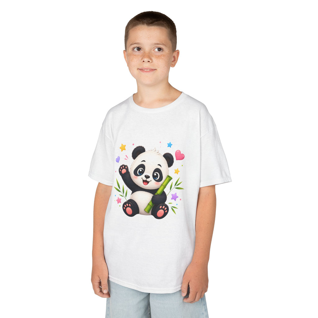 Cute Panda Kids T‑Shirt — Smiling Baby Panda with Hearts & Bamboo