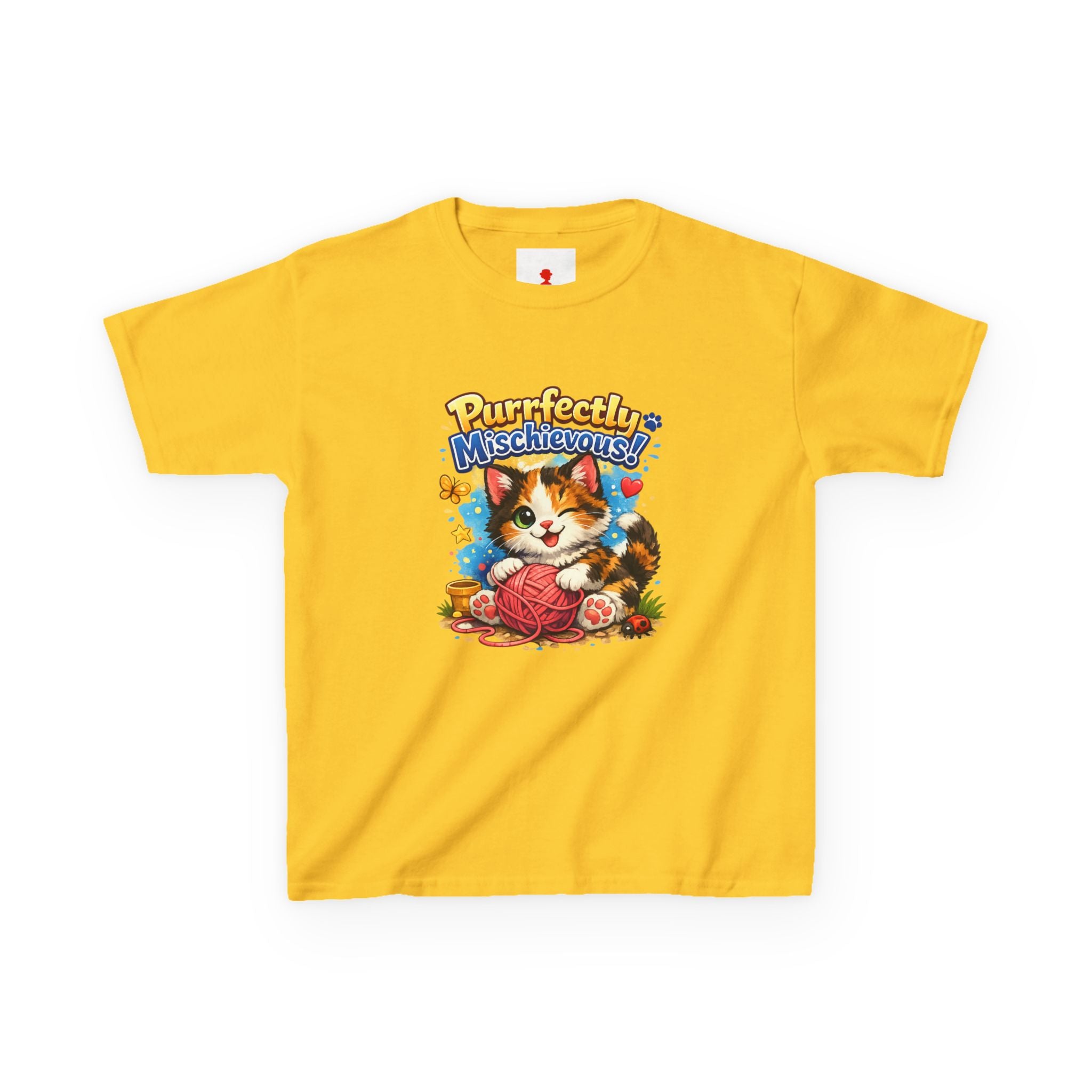 Kids T-Shirt — "Purrfectly Mischievous" Cute Kitten Playing with Yarn