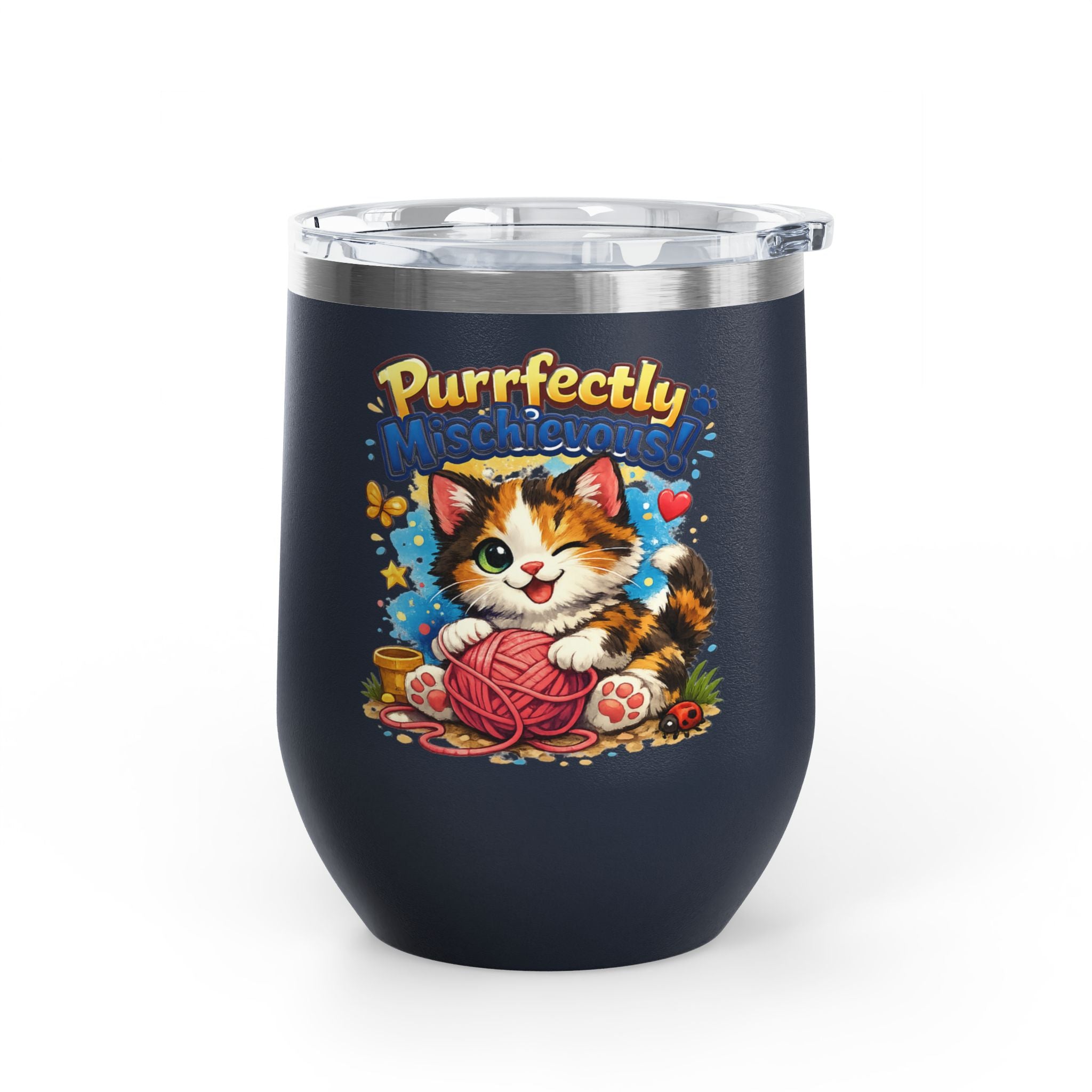 Purrfectly Mischievous 12oz Tumbler — Cute Playful Kitten Design
