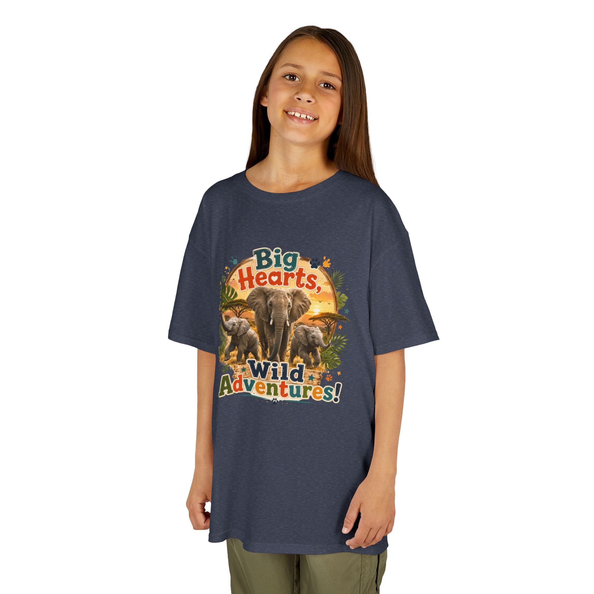 Kids T-Shirt — “Big Hearts, Wild Adventures!” Elephant Safari Shirt for Kids, Cute Animal Adventure Tee