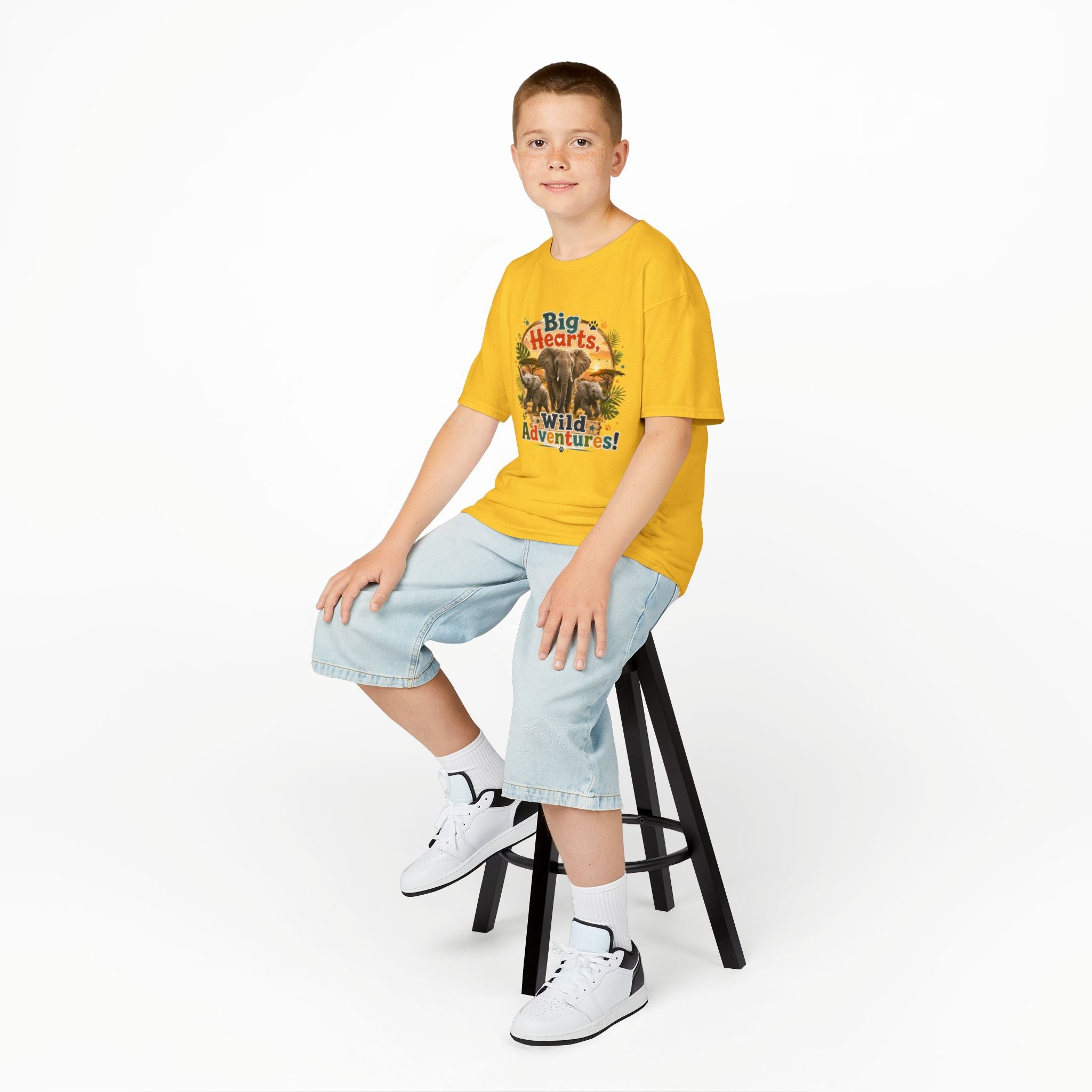 Kids T-Shirt — “Big Hearts, Wild Adventures!” Elephant Safari Shirt for Kids, Cute Animal Adventure Tee