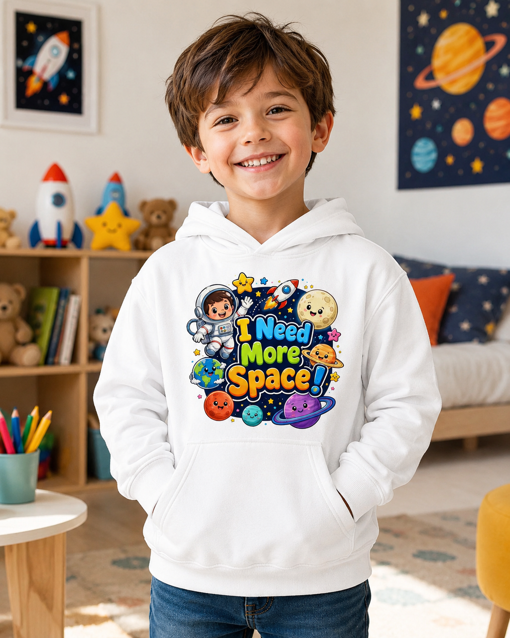 Kids Hoodie - "I Need More Space!" Cute Space Explorer Sweatshirt for Boys & Girls