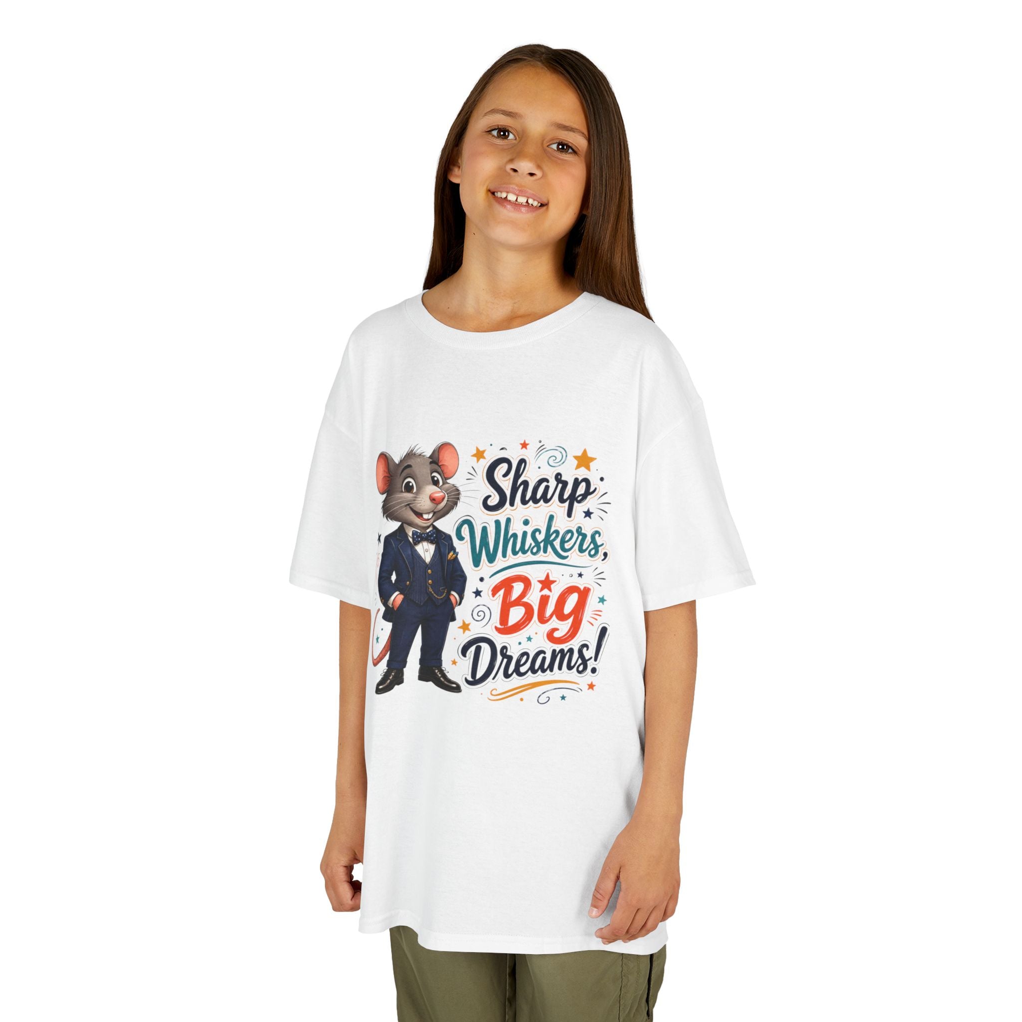 Kids Tee — "Sharp Whiskers, Big Dreams" Mouse Graphic
