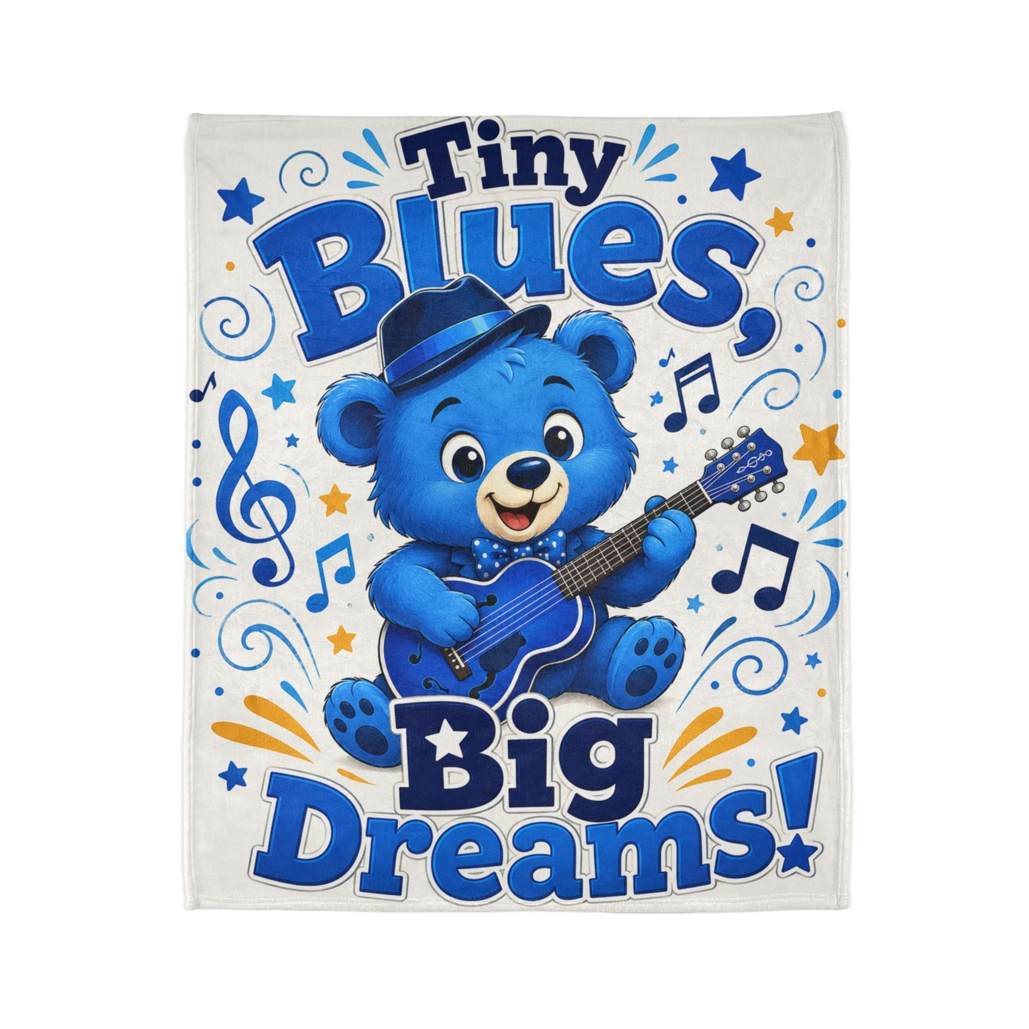 Tiny Blues Bear Plush Throw Blanket — "Tiny Blues Big Dreams" Baby Nursery Gift